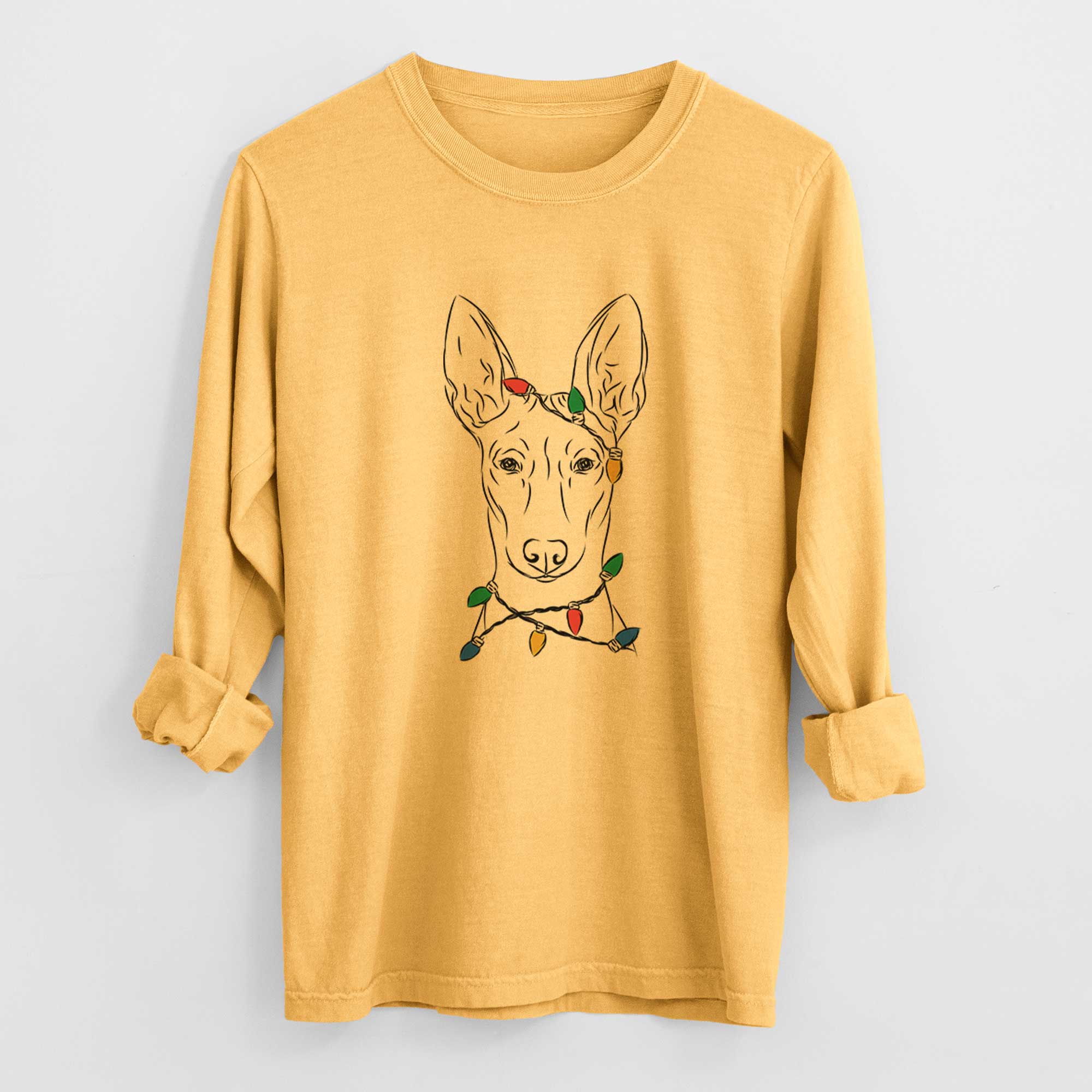 Christmas Lights Ruadh the Pharaoh Hound - Heavyweight 100% Cotton Long Sleeve