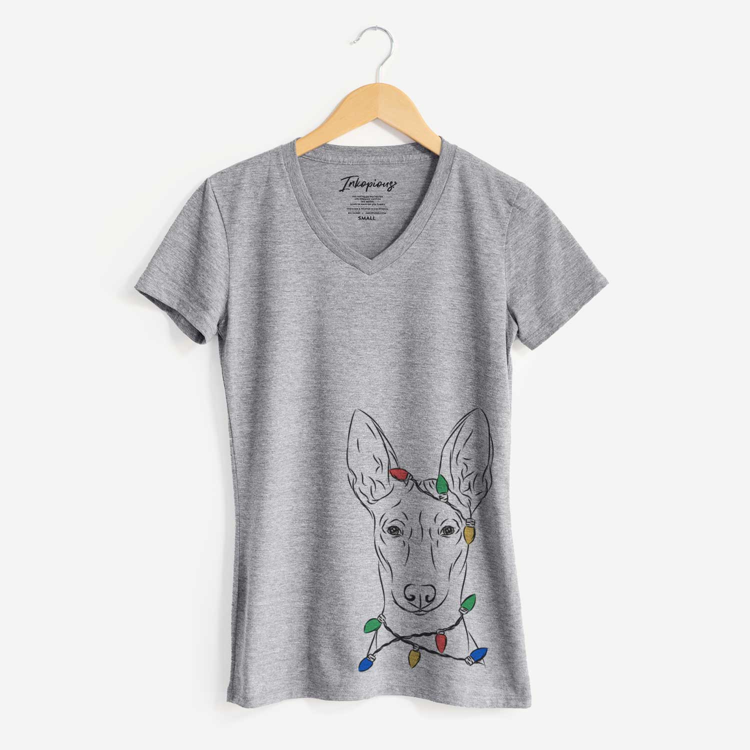 Christmas Lights Ruadh the Pharaoh Hound - Women's V-neck Shirt