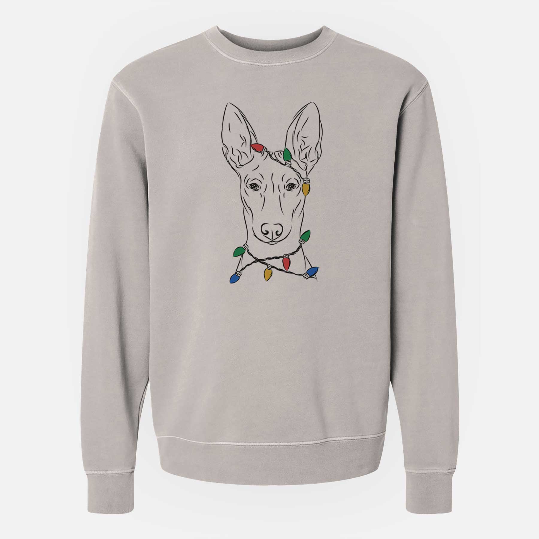 Christmas Lights Ruadh the Pharaoh Hound - Unisex Pigment Dyed Crew Sweatshirt