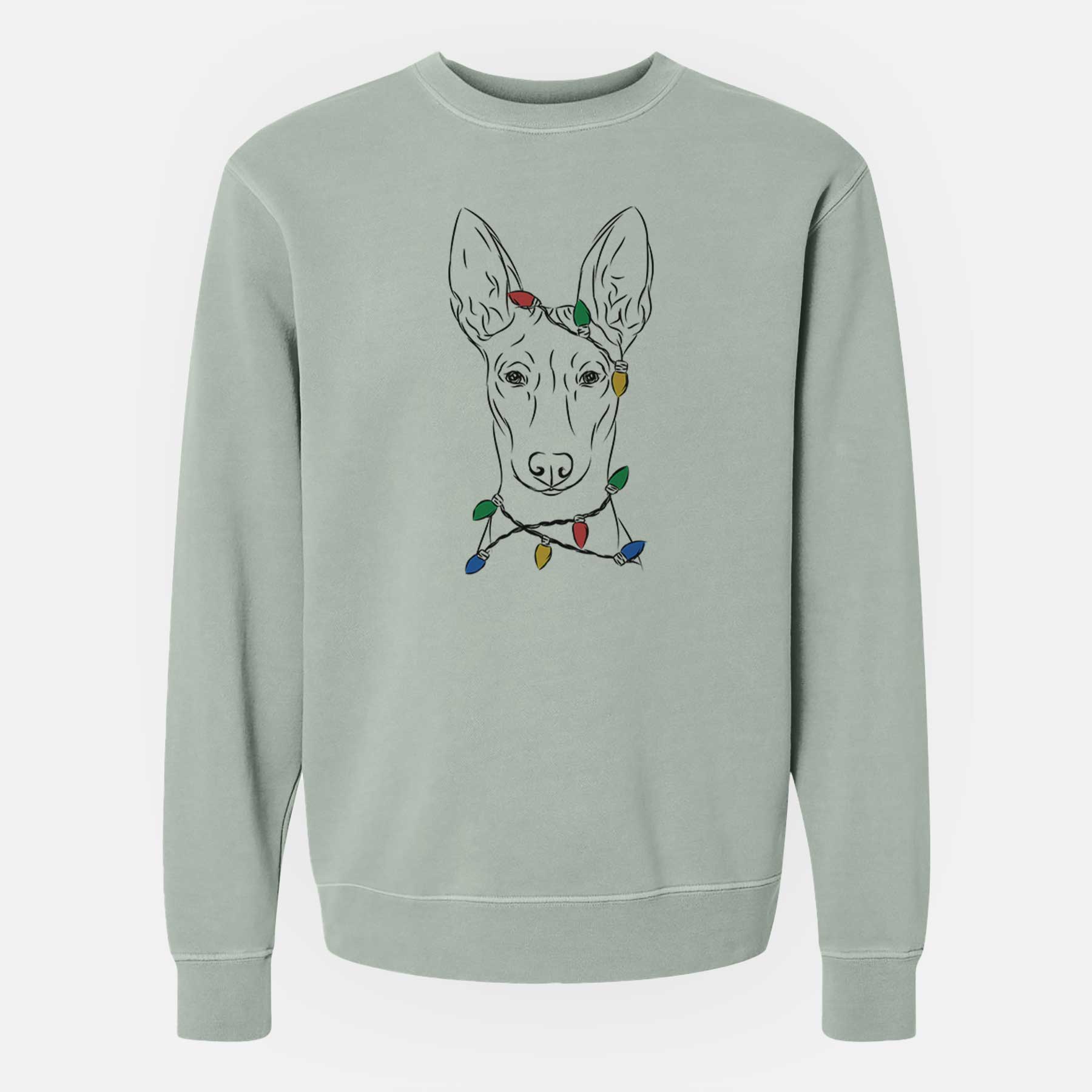 Christmas Lights Ruadh the Pharaoh Hound - Unisex Pigment Dyed Crew Sweatshirt