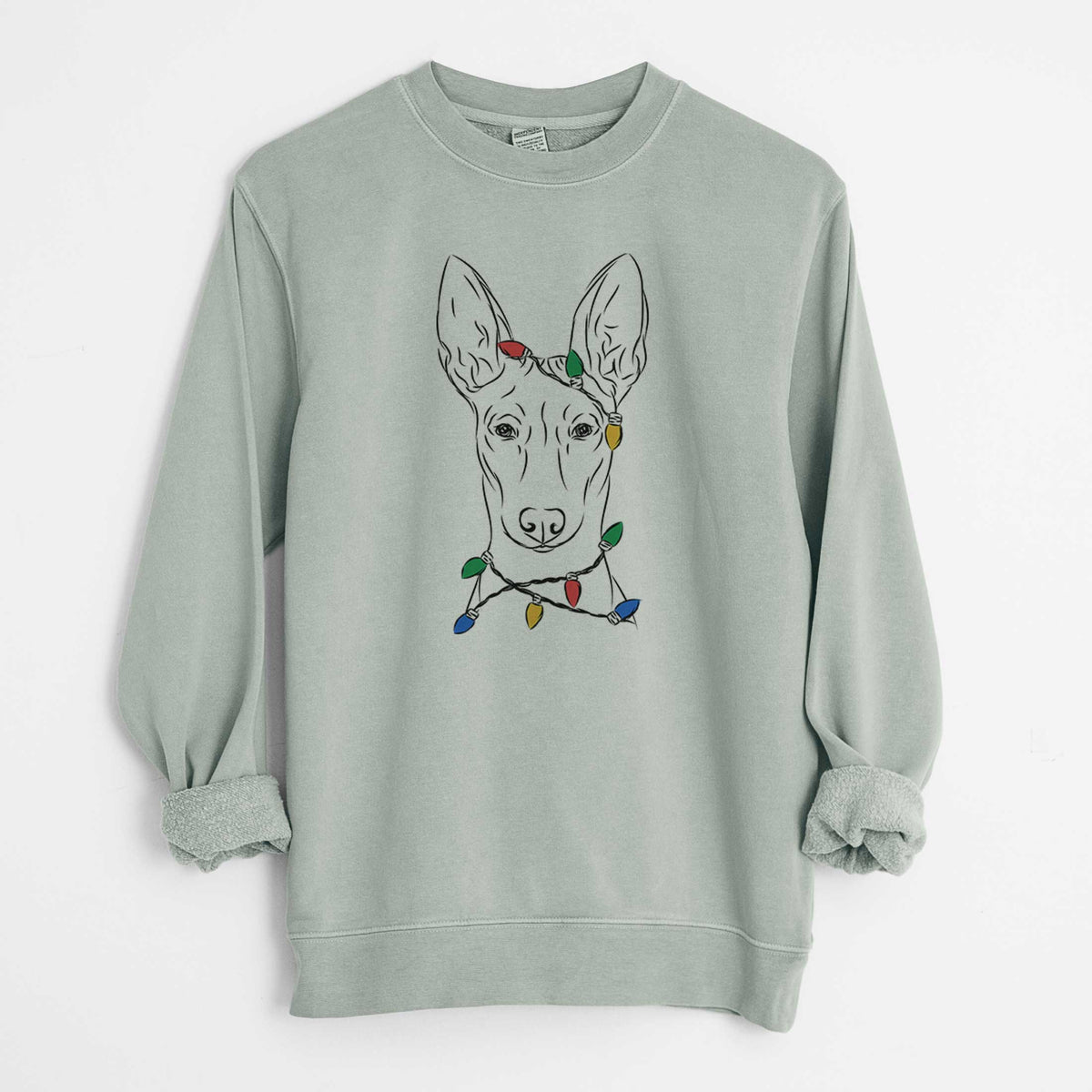 Christmas Lights Ruadh the Pharaoh Hound - Unisex Pigment Dyed Crew Sweatshirt