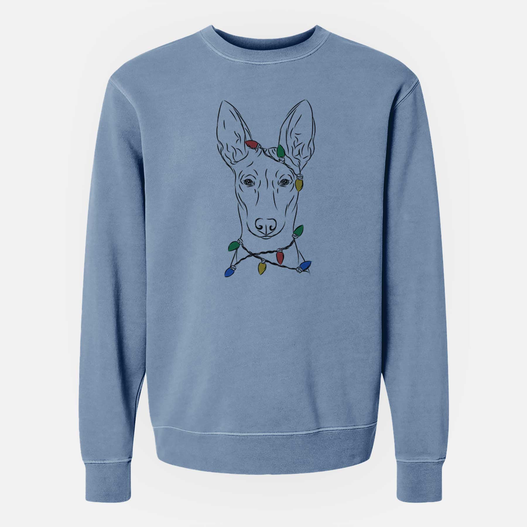 Christmas Lights Ruadh the Pharaoh Hound - Unisex Pigment Dyed Crew Sweatshirt