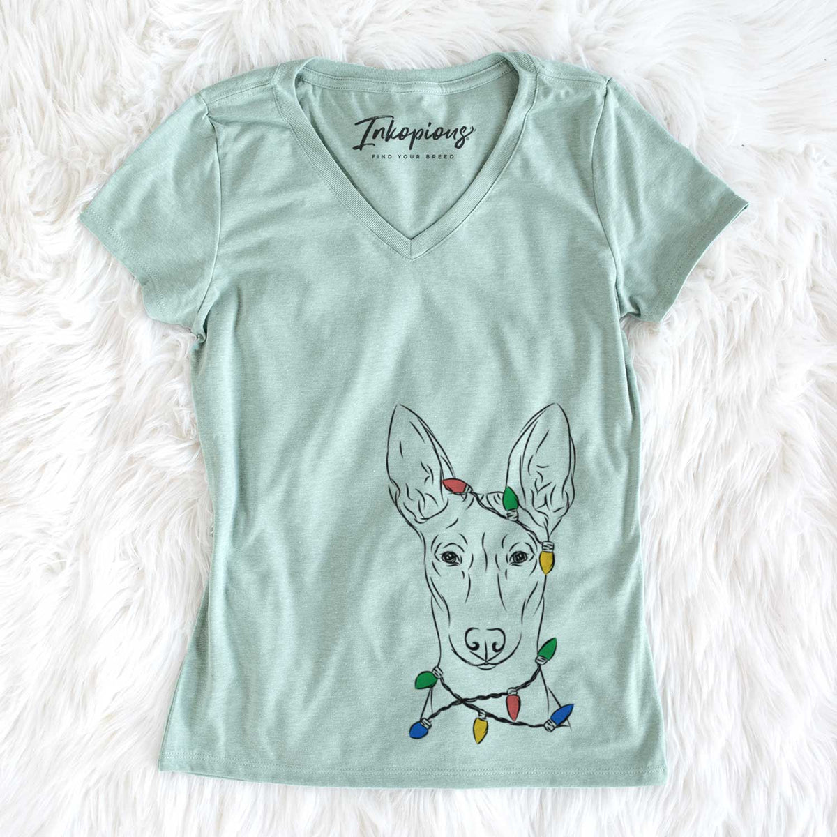 Christmas Lights Ruadh the Pharaoh Hound - Women&#39;s V-neck Shirt