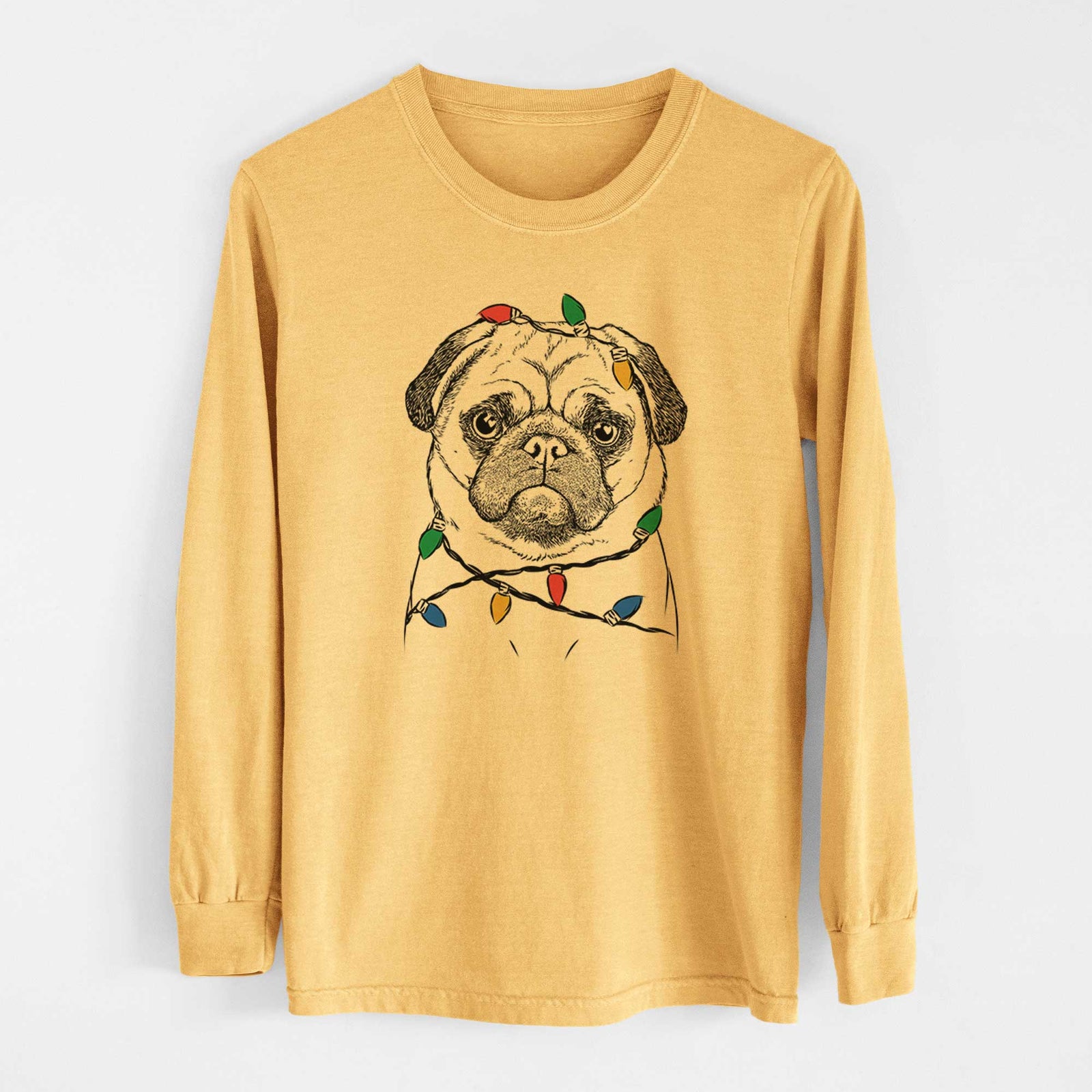 Christmas Lights Ruby the Pug - Heavyweight 100% Cotton Long Sleeve