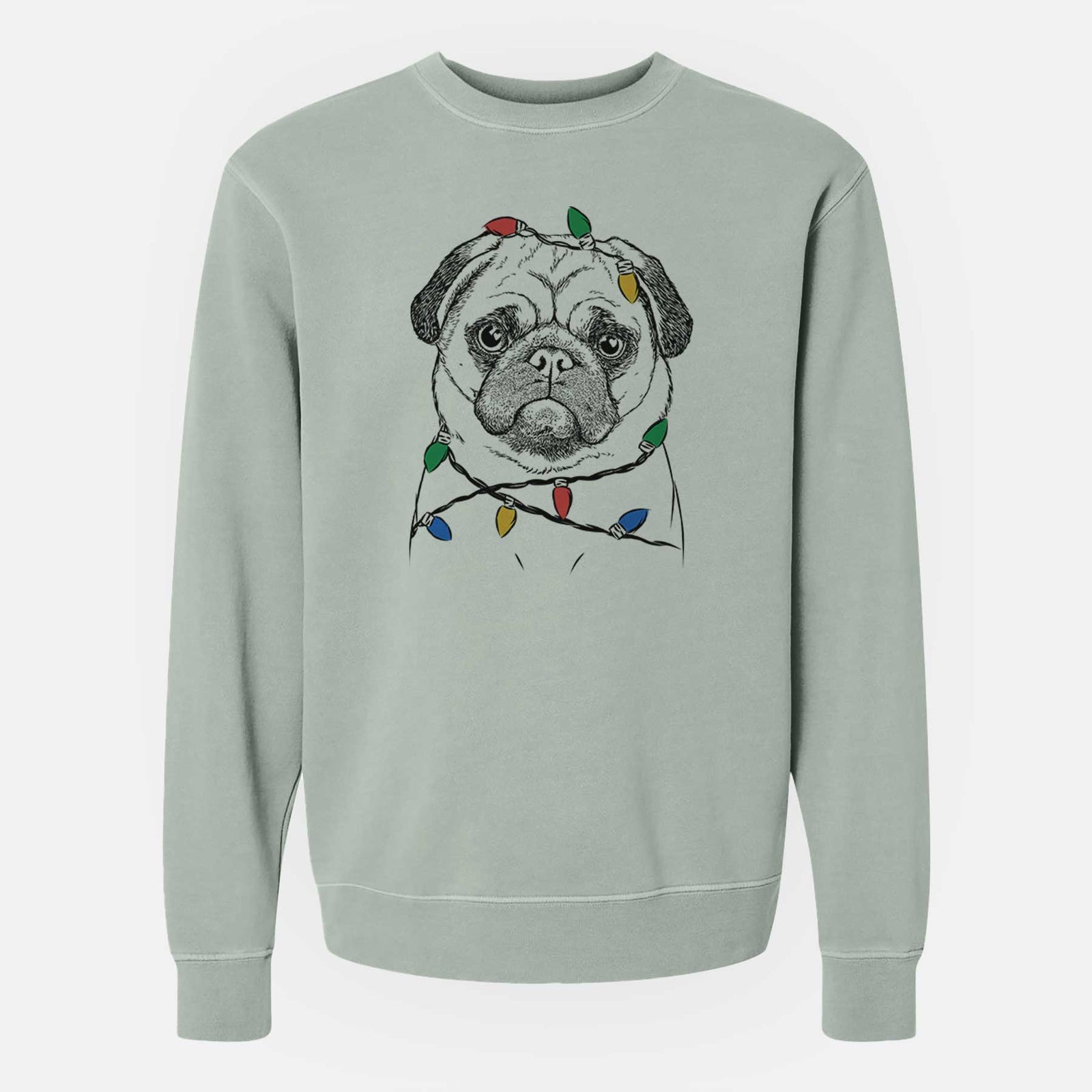 Christmas Lights Ruby the Pug - Unisex Pigment Dyed Crew Sweatshirt