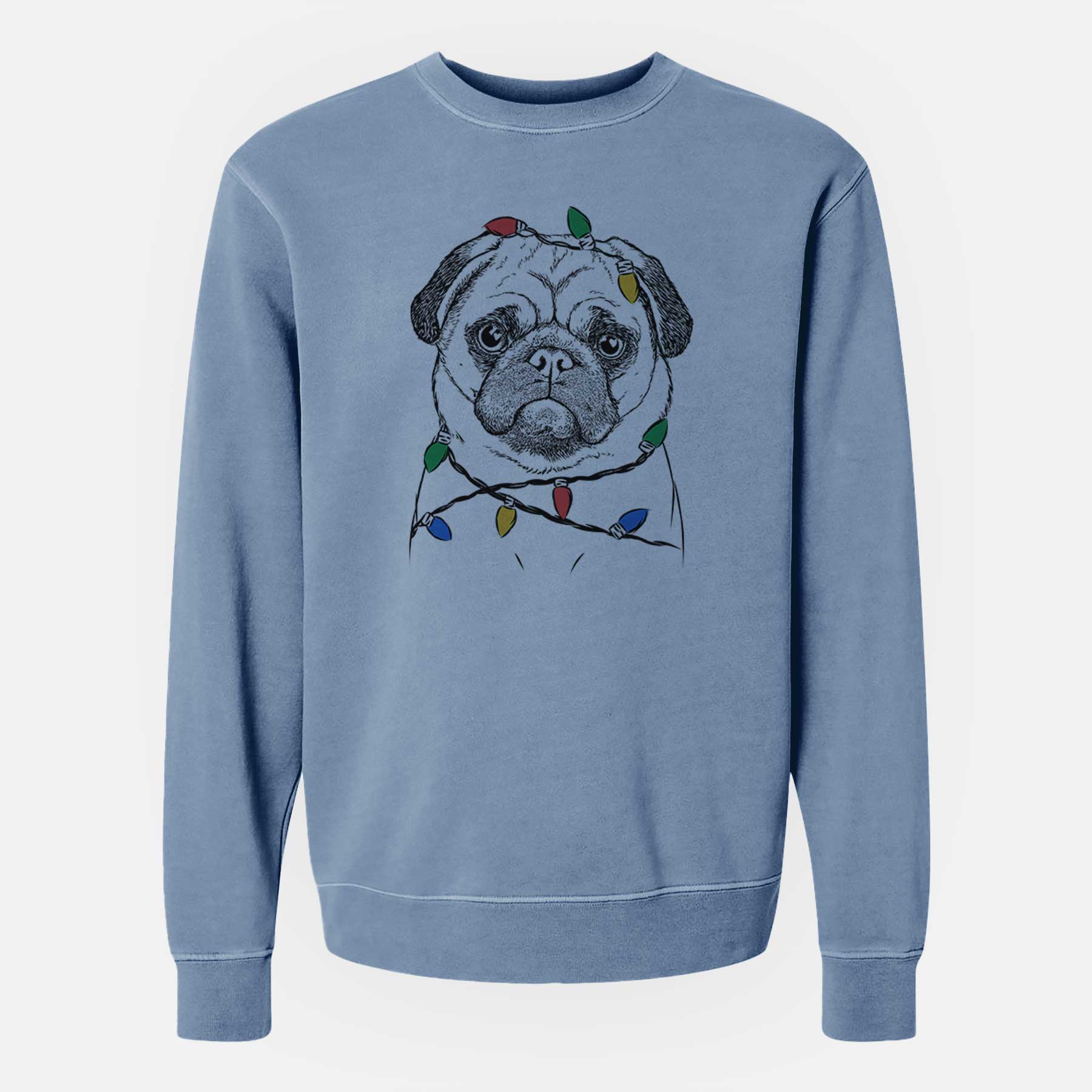 Christmas Lights Ruby the Pug - Unisex Pigment Dyed Crew Sweatshirt