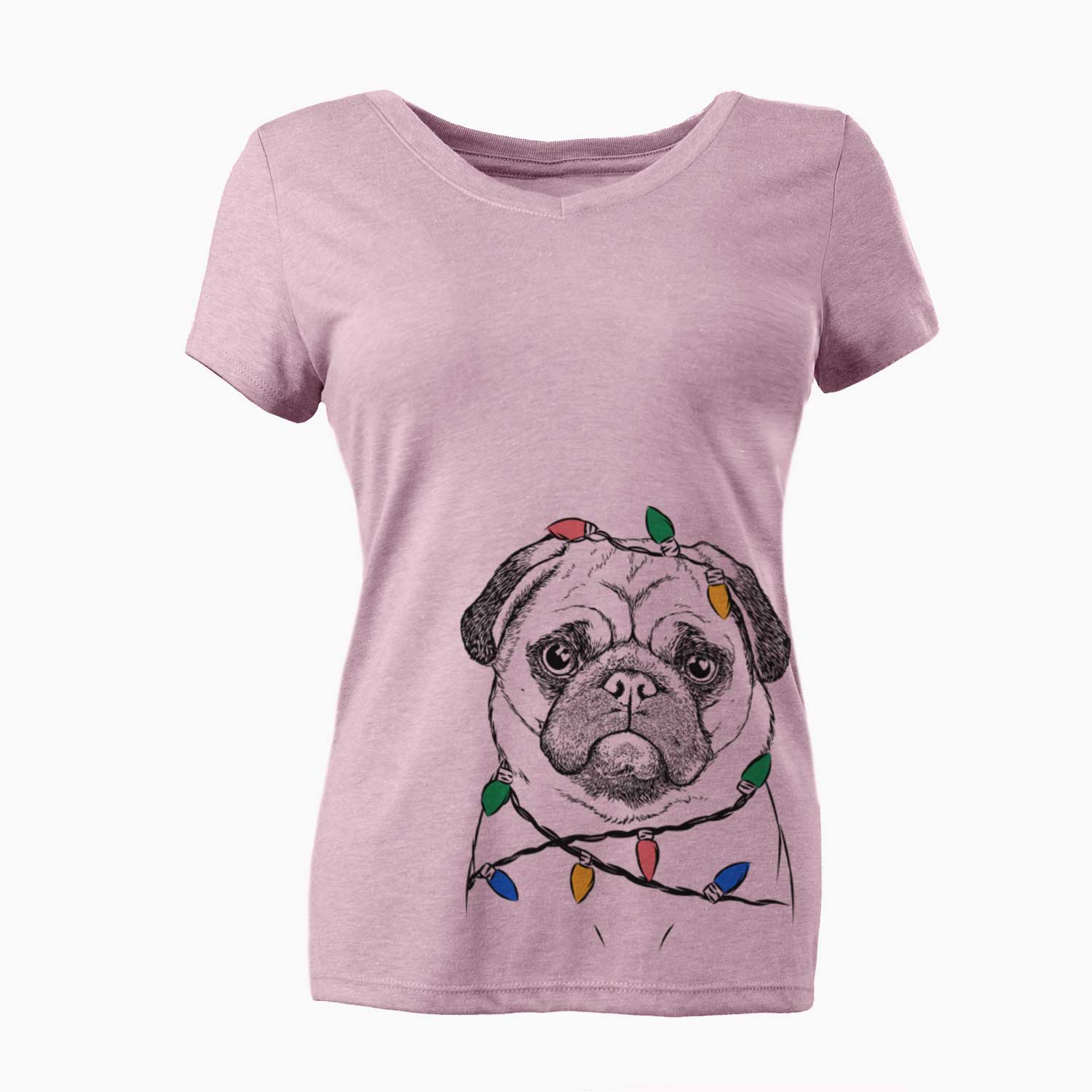 Christmas Lights Ruby the Pug - Women's V-neck Shirt