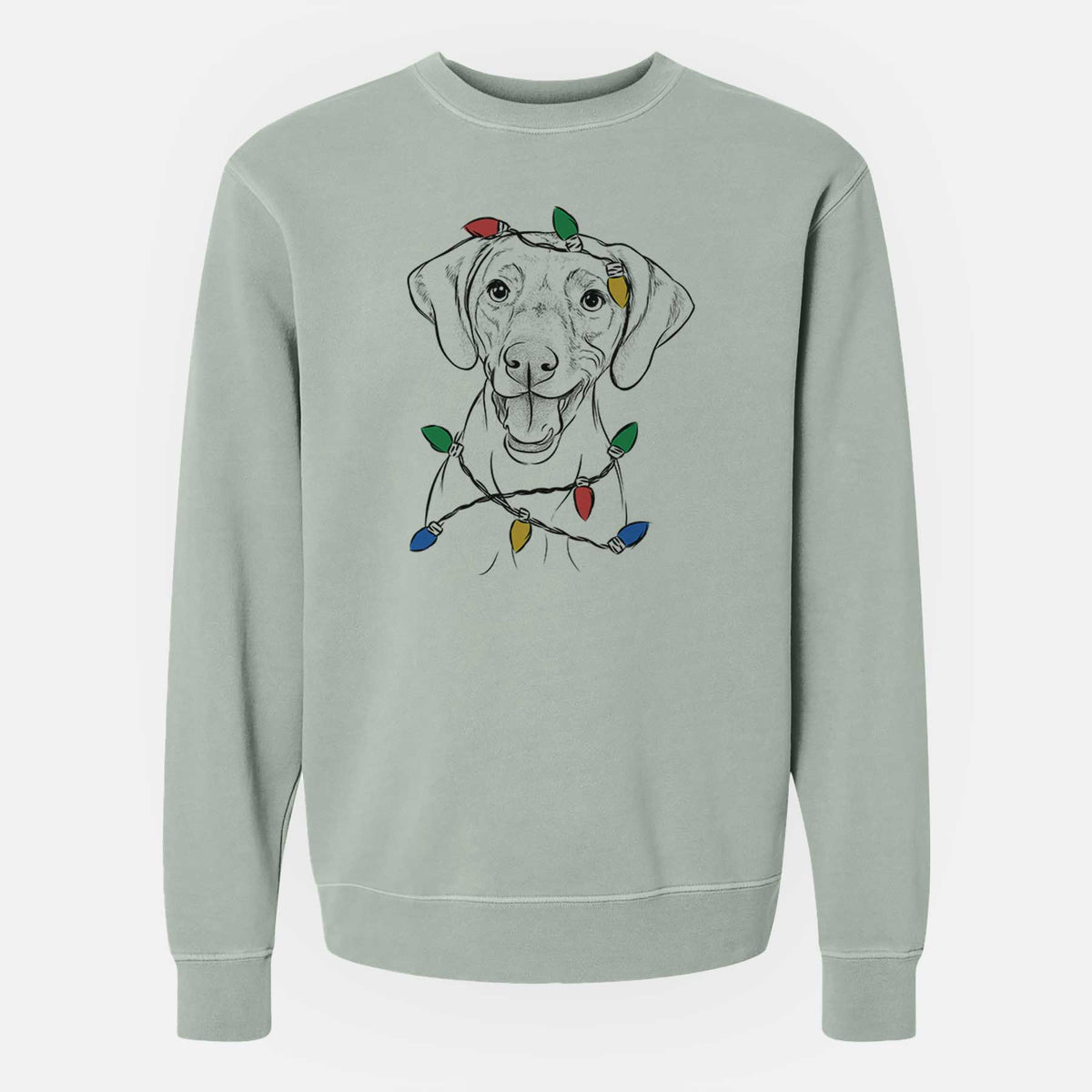 Christmas Lights Ruby the Vizsla - Unisex Pigment Dyed Crew Sweatshirt