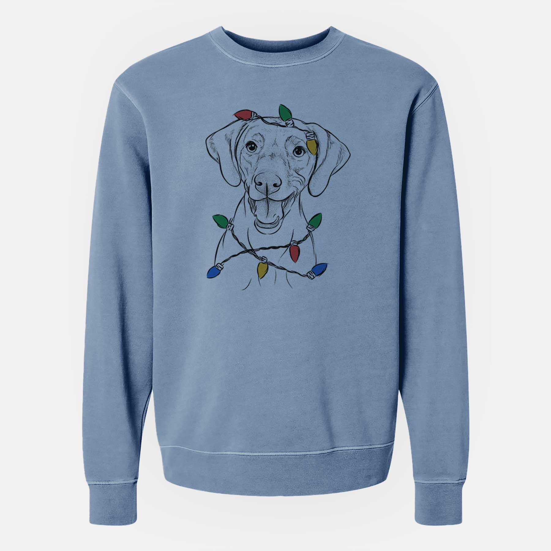 Christmas Lights Ruby the Vizsla - Unisex Pigment Dyed Crew Sweatshirt