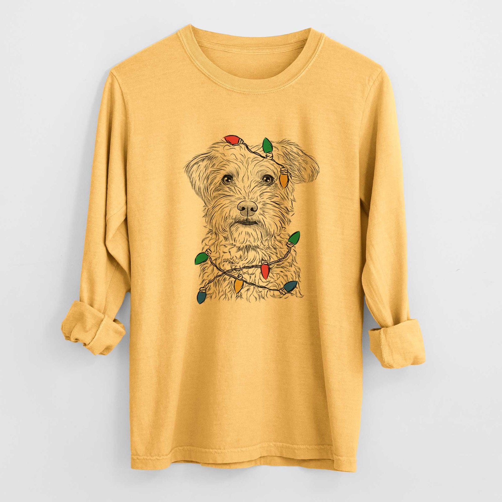 Christmas Lights Rudy the Schnoodle - Heavyweight 100% Cotton Long Sleeve