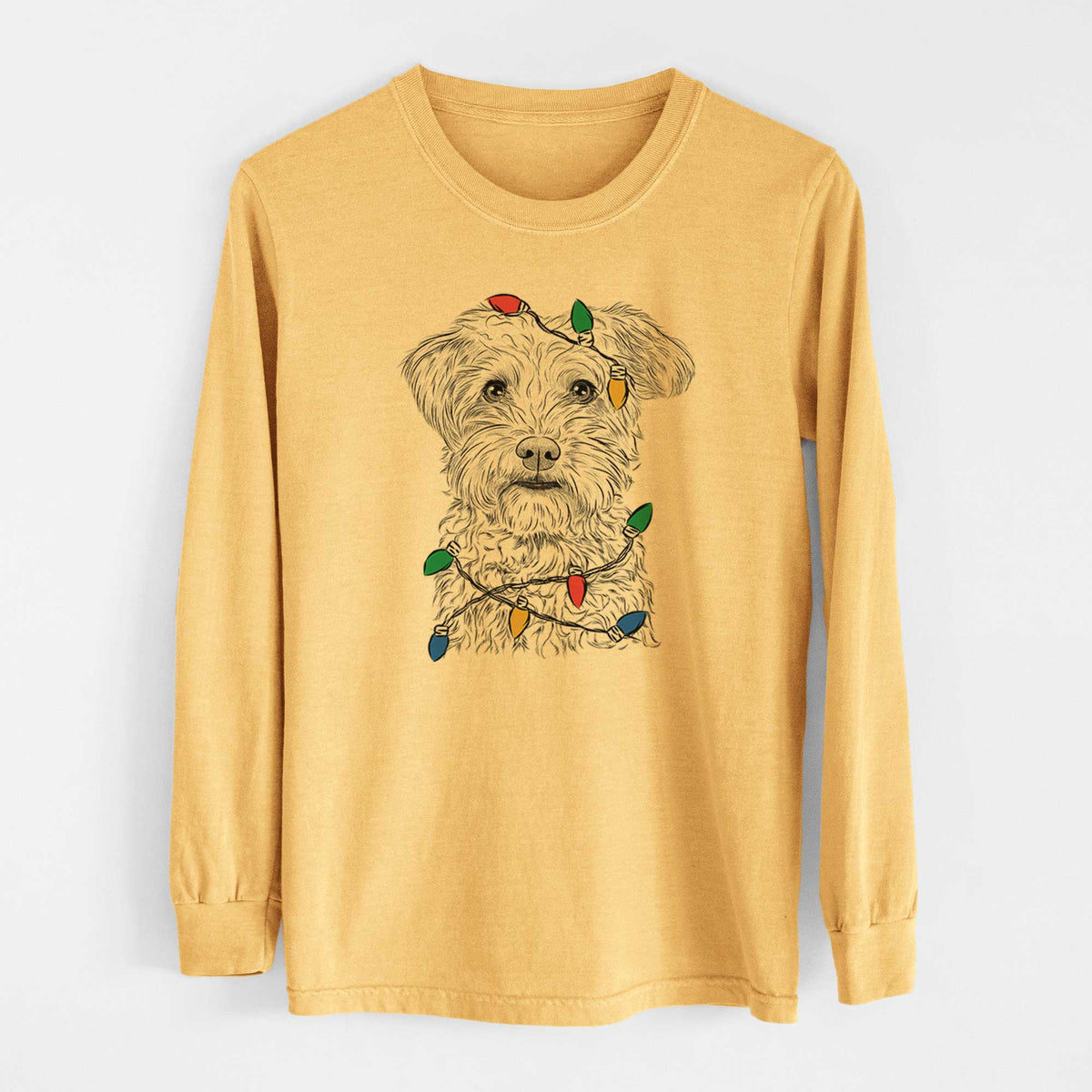 Christmas Lights Rudy the Schnoodle - Heavyweight 100% Cotton Long Sleeve