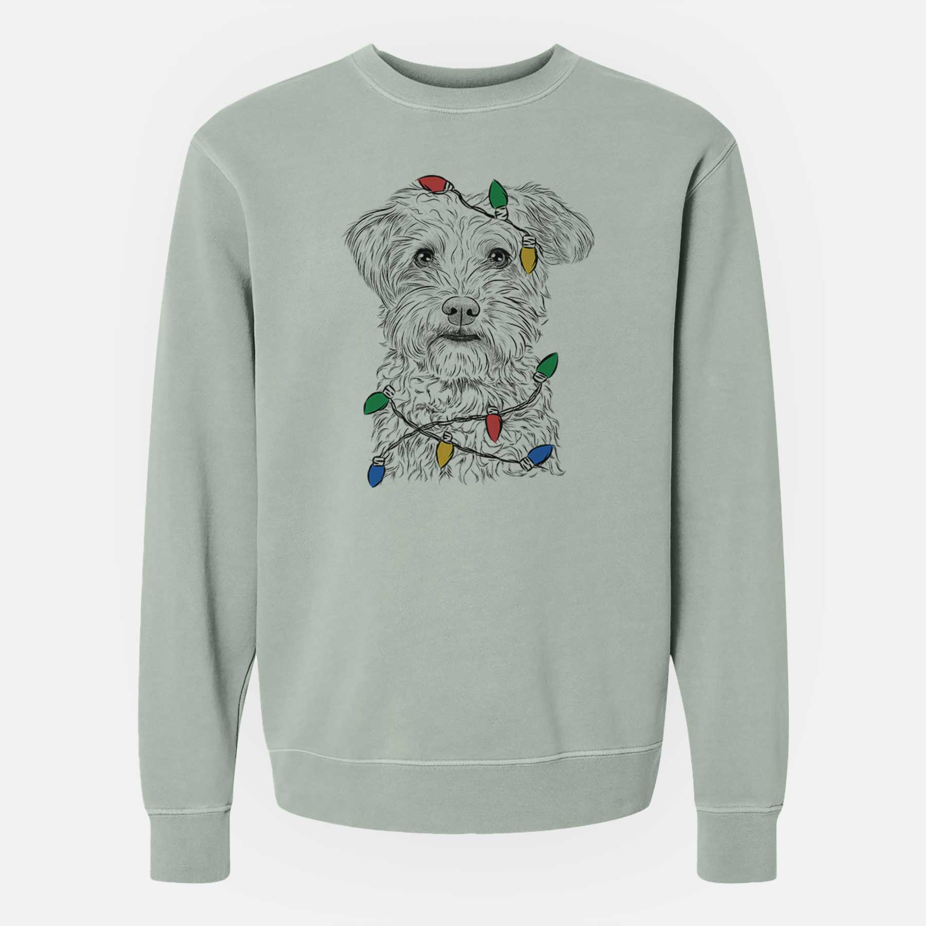 Christmas Lights Rudy the Schnoodle - Unisex Pigment Dyed Crew Sweatshirt