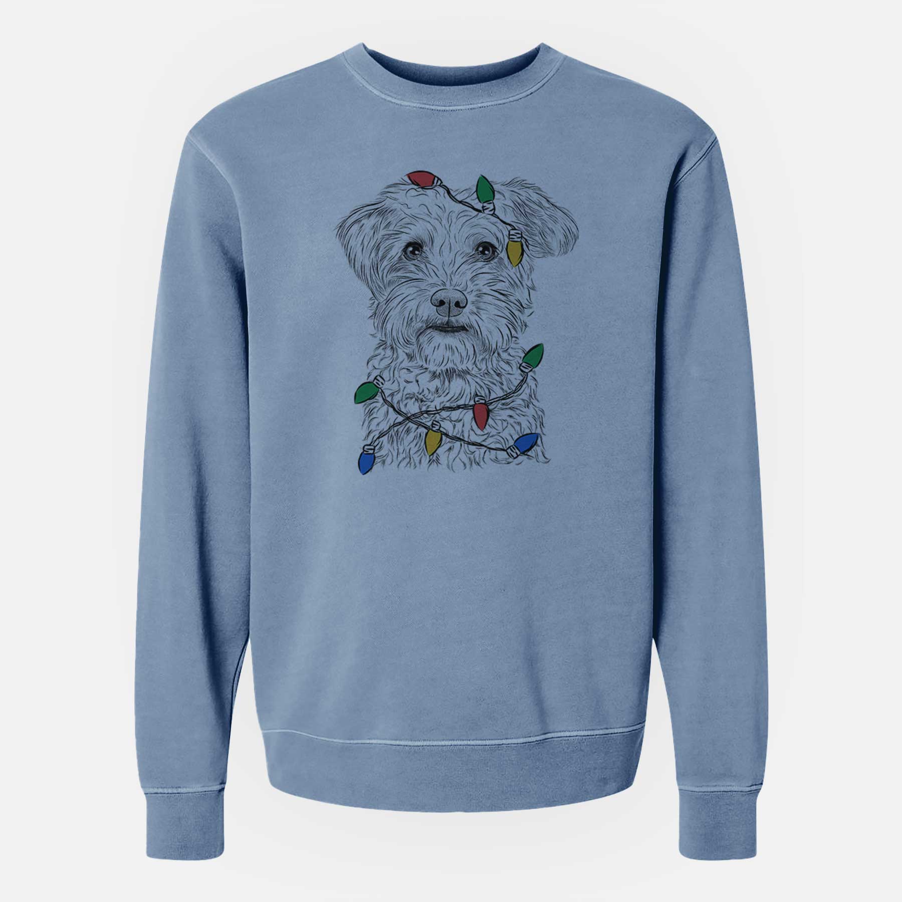 Christmas Lights Rudy the Schnoodle - Unisex Pigment Dyed Crew Sweatshirt