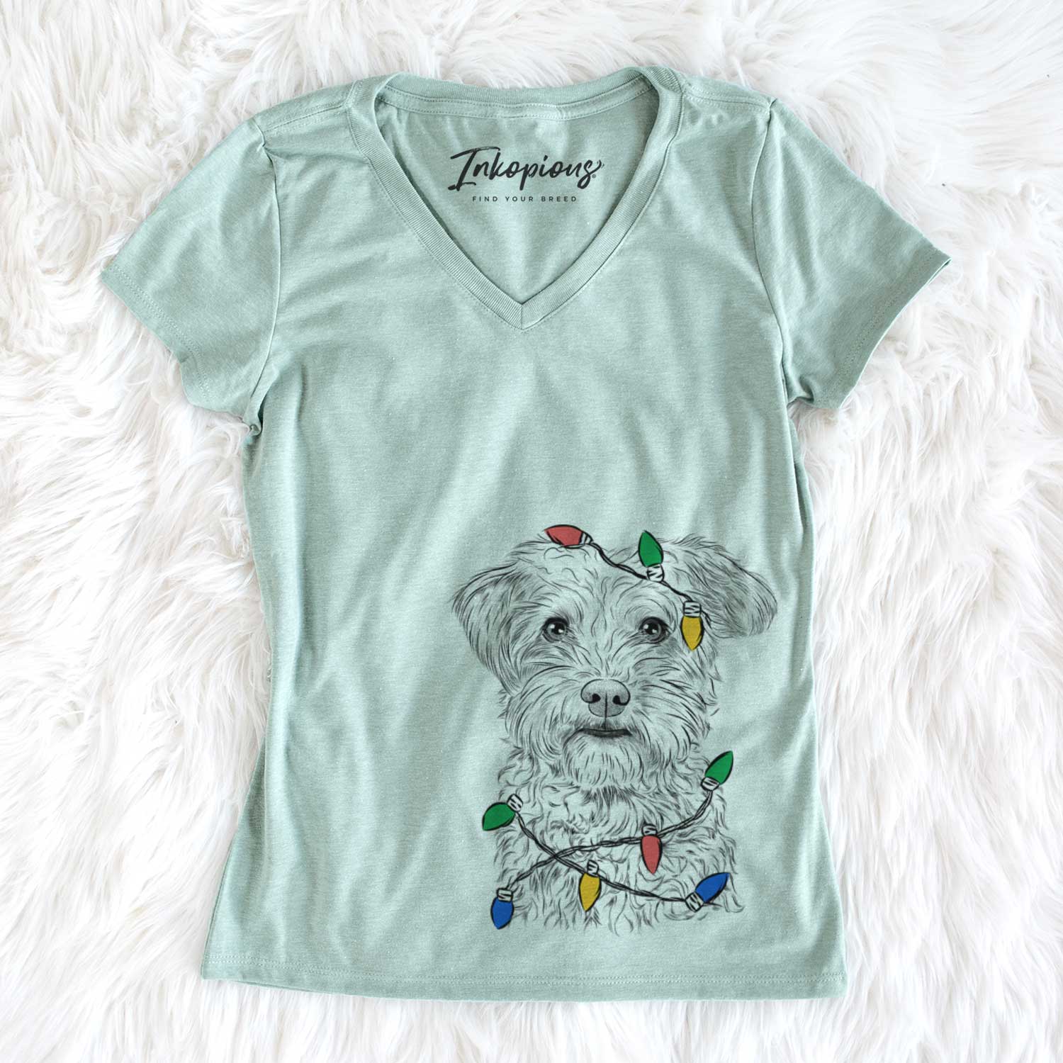 Christmas Lights Rudy the Schnoodle - Women's V-neck Shirt