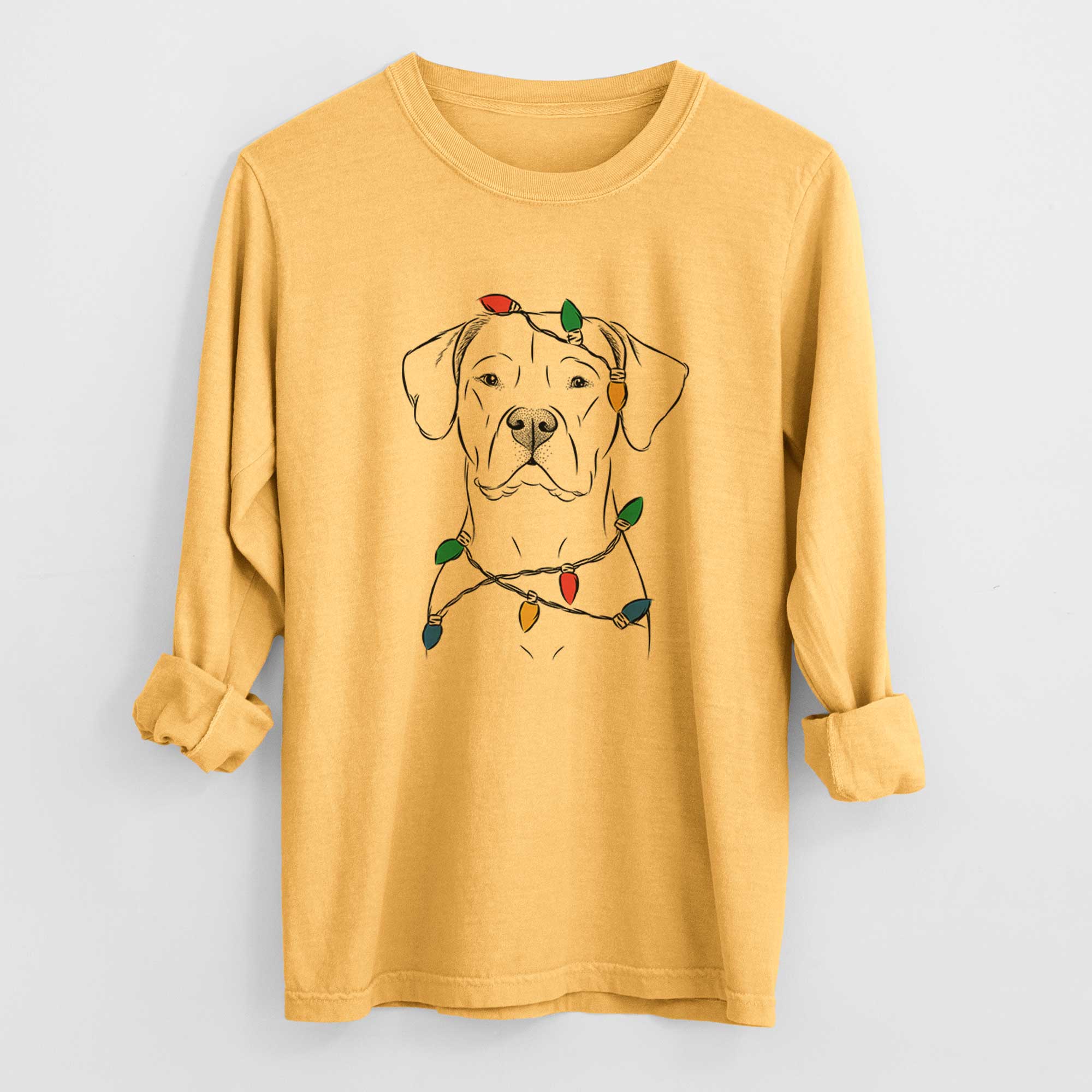 Christmas Lights Rufio the Dogo Argentino - Heavyweight 100% Cotton Long Sleeve