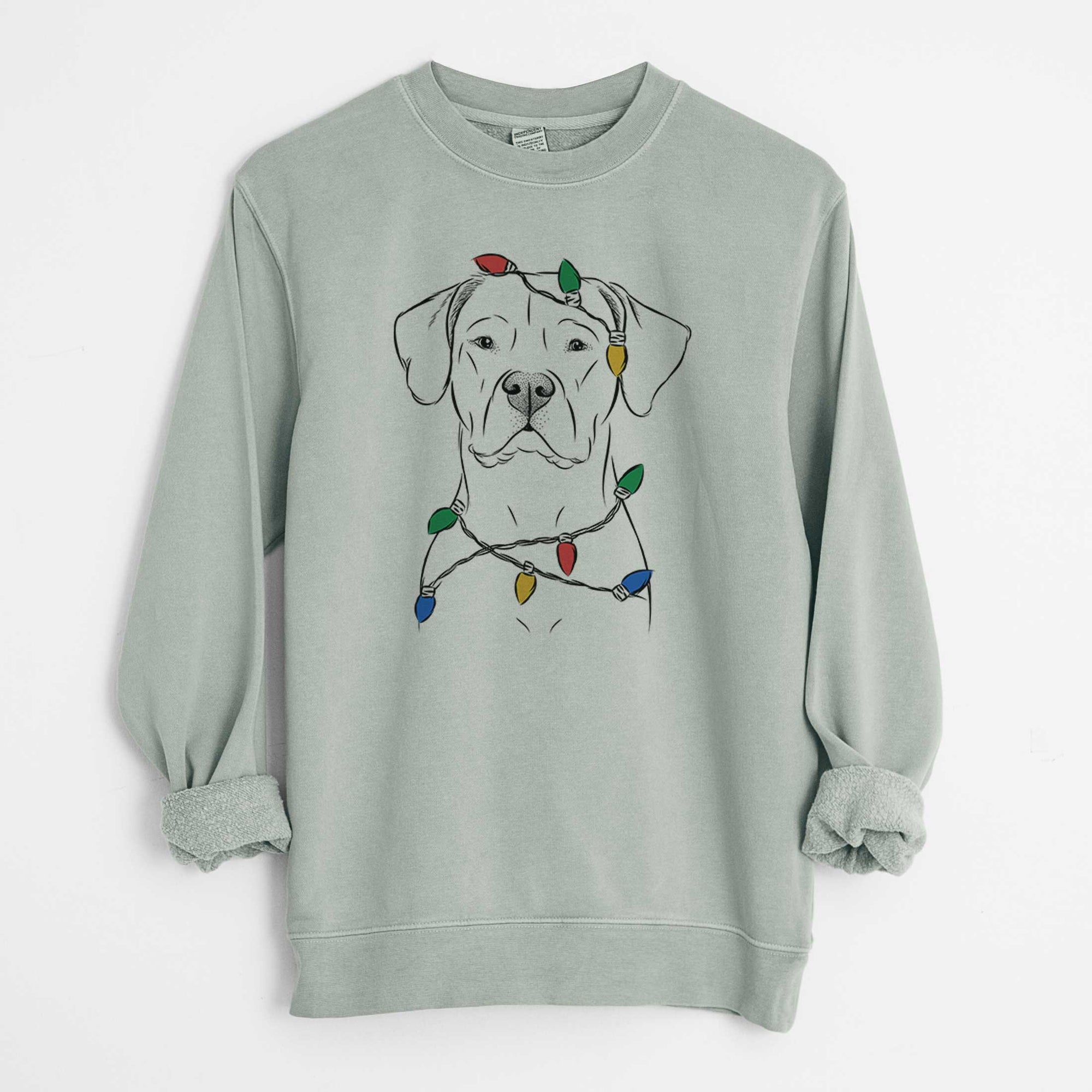 Christmas Lights Rufio the Dogo Argentino - Unisex Pigment Dyed Crew Sweatshirt