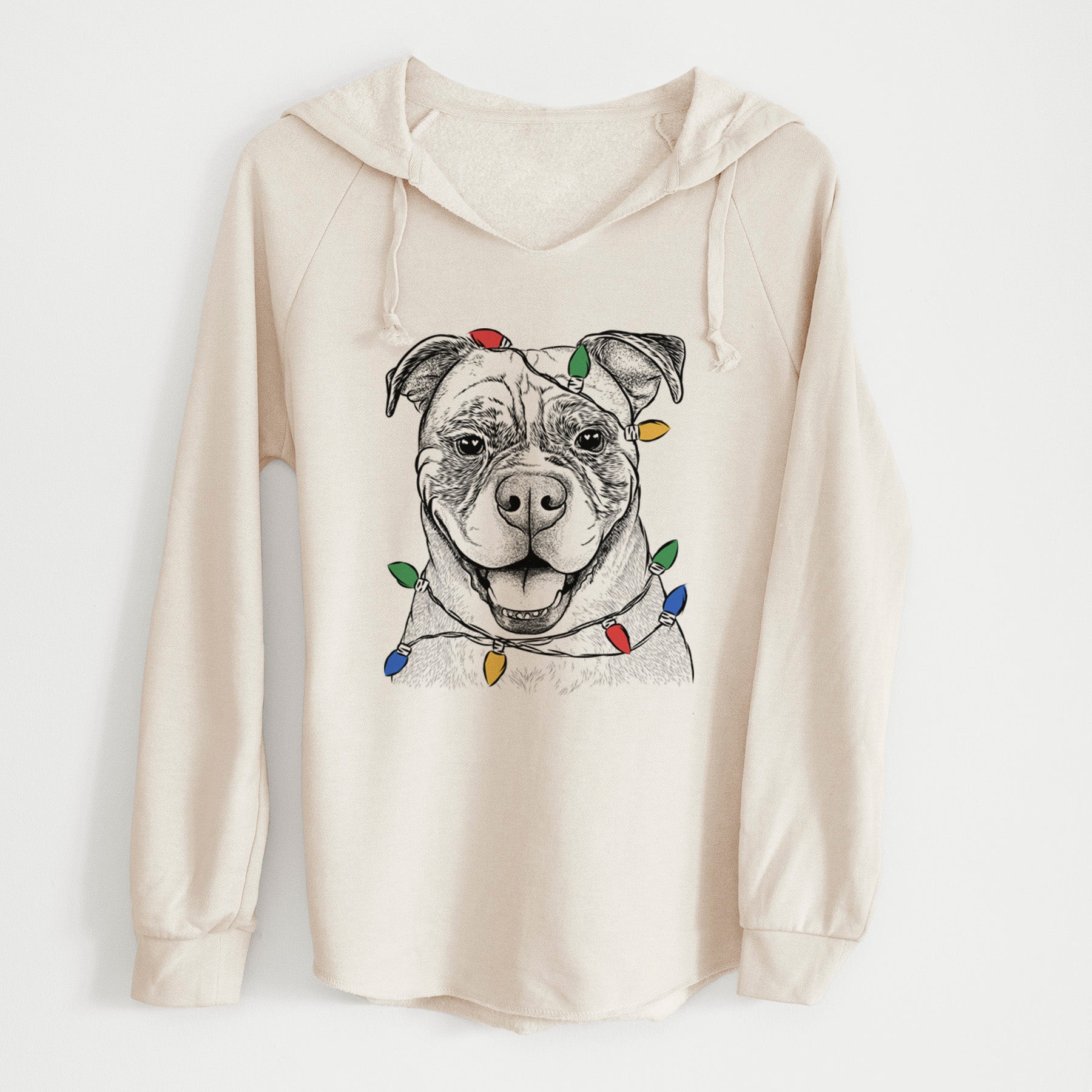 Christmas Lights Rufus the American Bulldog - Cali Wave Hooded Sweatshirt