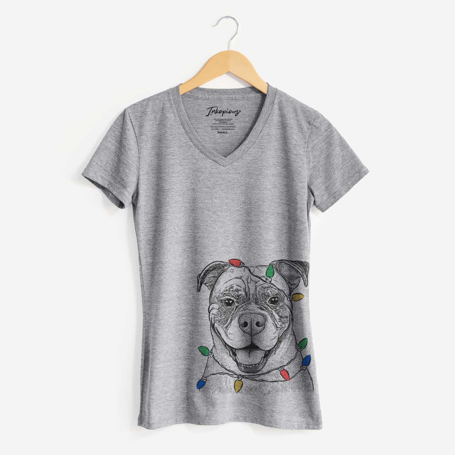 Christmas Lights Rufus the American Bulldog - Women's V-neck Shirt