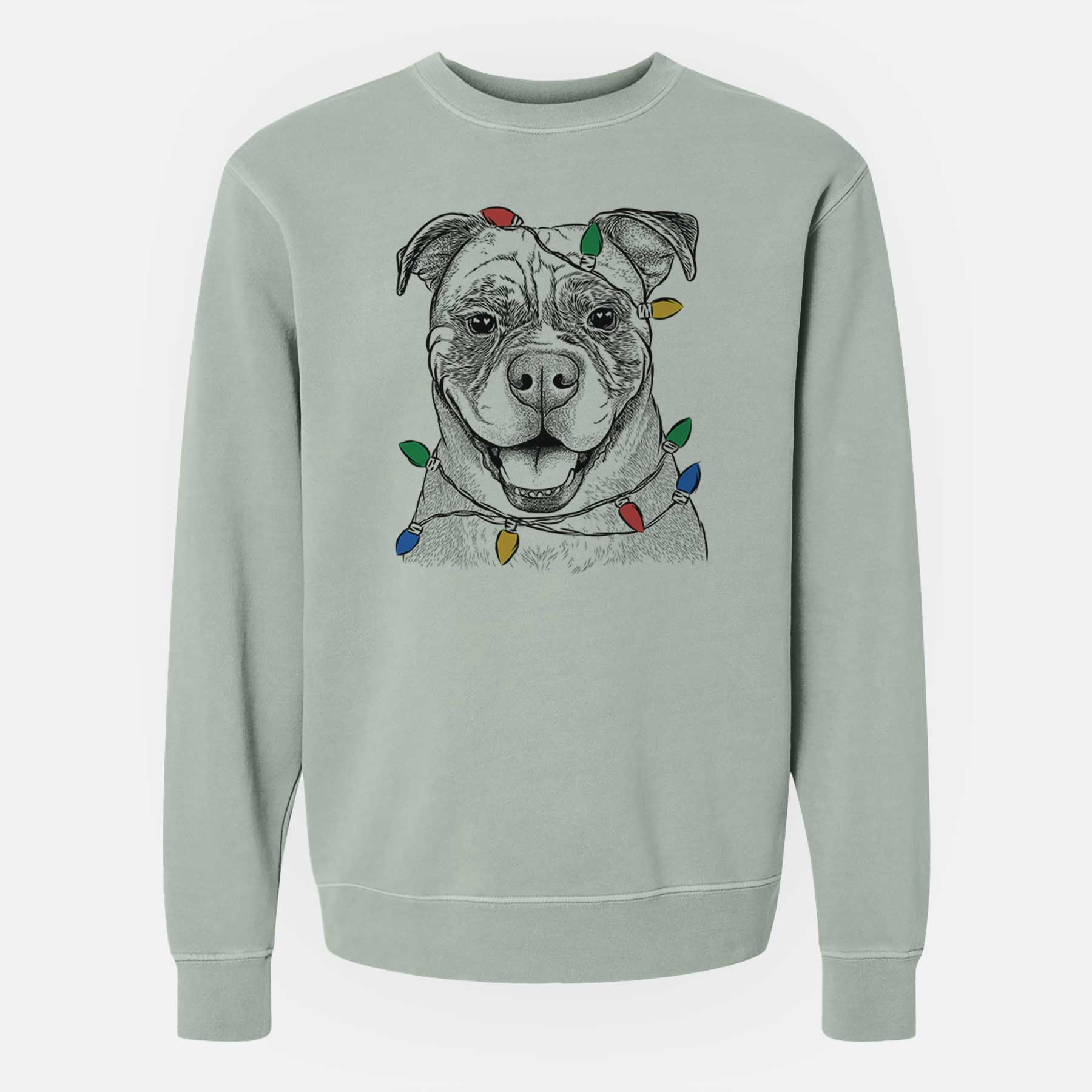 Christmas Lights Rufus the American Bulldog - Unisex Pigment Dyed Crew Sweatshirt