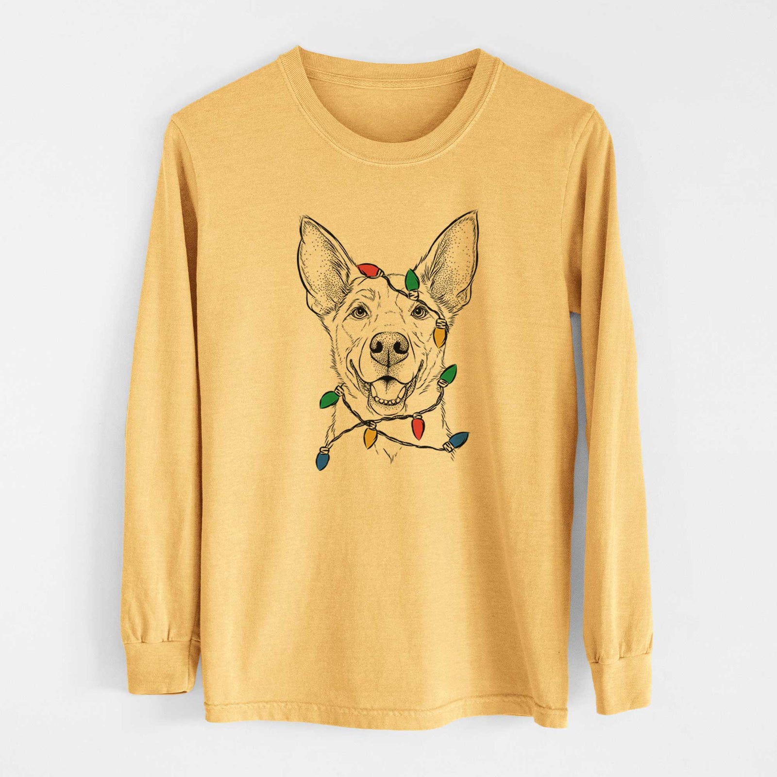 Christmas Lights Rumley the Kelpie Mix - Heavyweight 100% Cotton Long Sleeve