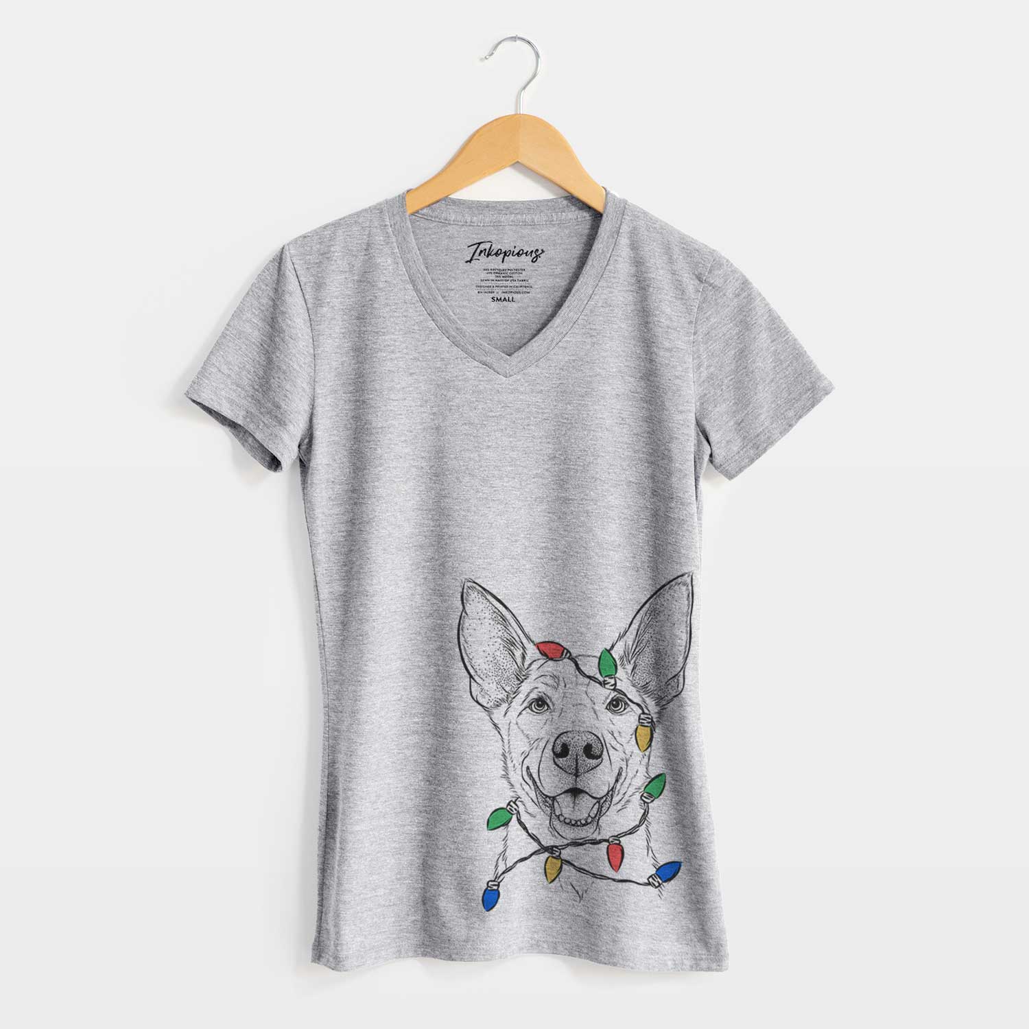 Christmas Lights Rumley the Kelpie Mix - Women's V-neck Shirt