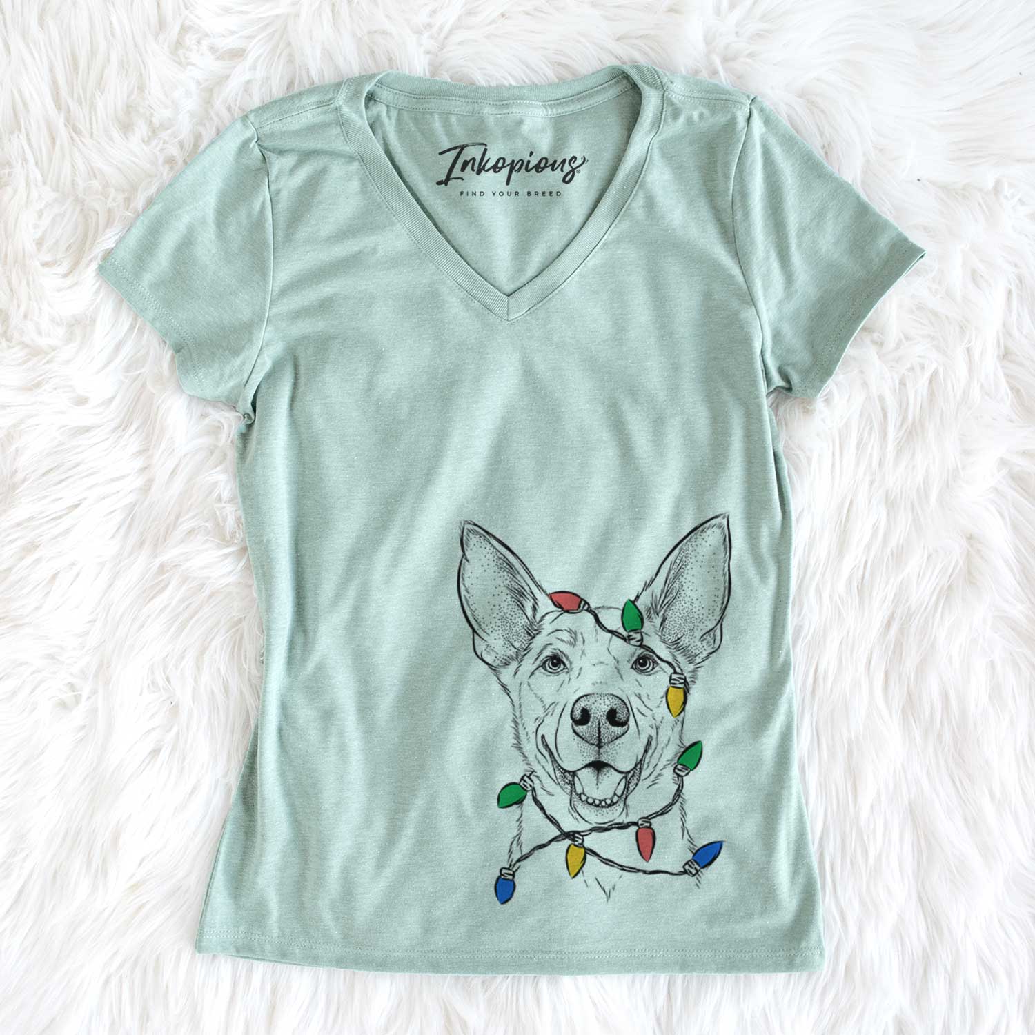 Christmas Lights Rumley the Kelpie Mix - Women's V-neck Shirt