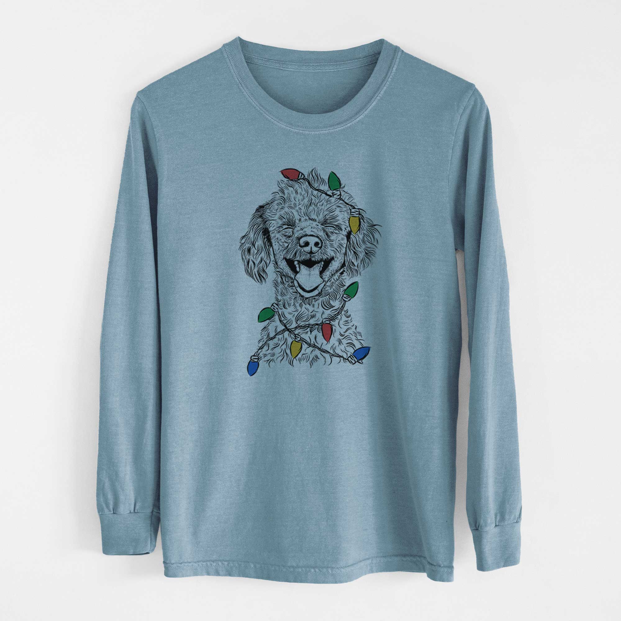 Christmas Lights Rusty the Toy Poodle - Heavyweight 100% Cotton Long Sleeve