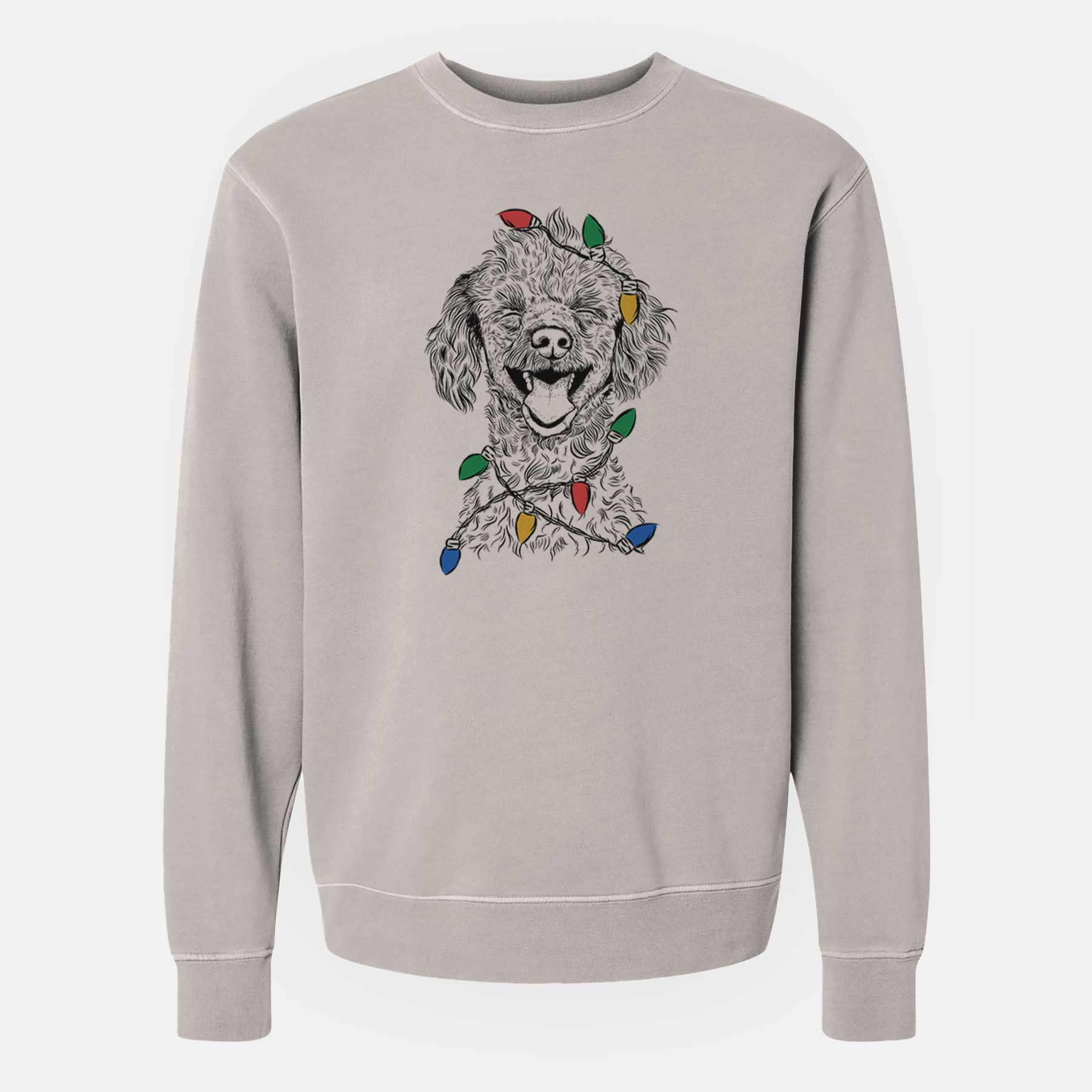 Christmas Lights Rusty the Toy Poodle - Unisex Pigment Dyed Crew Sweatshirt