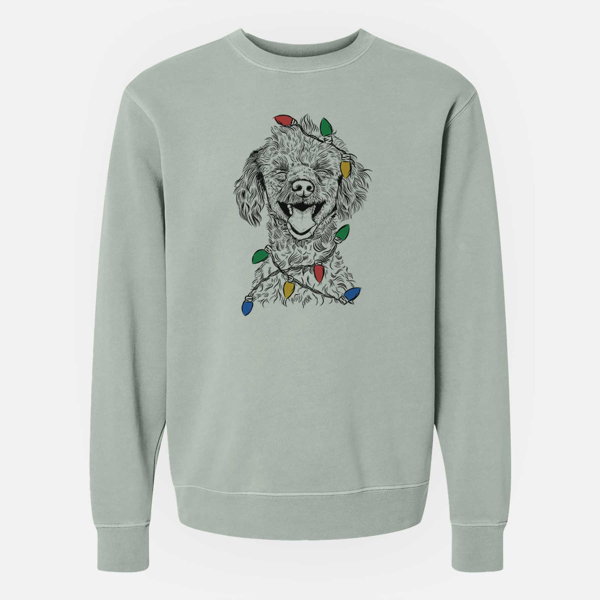 Christmas Lights Rusty the Toy Poodle - Unisex Pigment Dyed Crew Sweatshirt