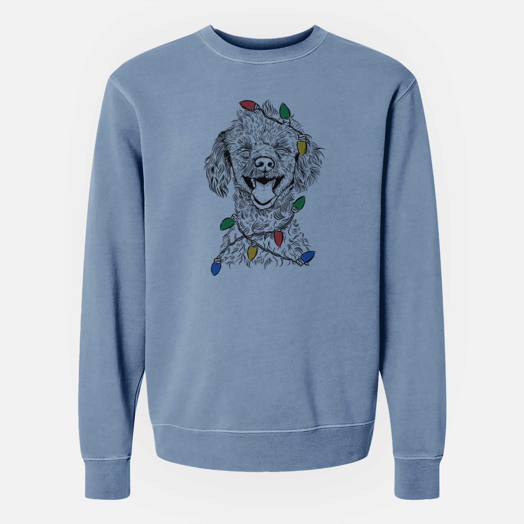 Christmas Lights Rusty the Toy Poodle - Unisex Pigment Dyed Crew Sweatshirt