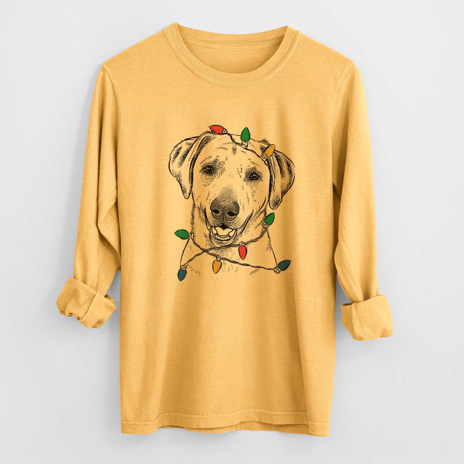 Christmas Lights Rusty the Labrador Retriever - Heavyweight 100% Cotton Long Sleeve