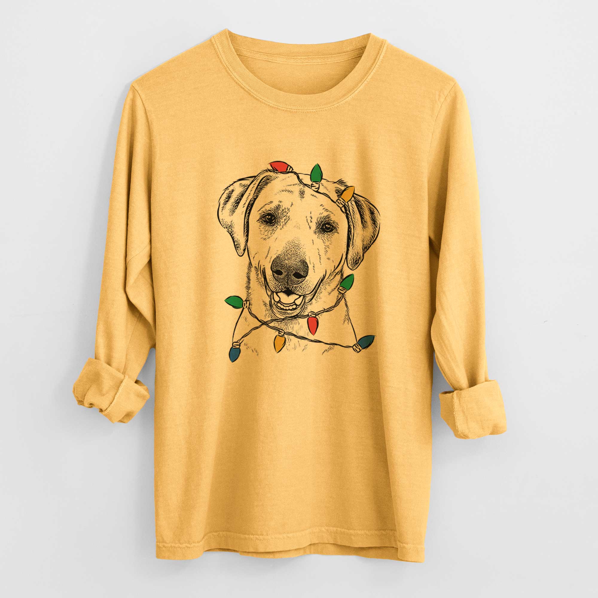 Christmas Lights Rusty the Labrador Retriever - Heavyweight 100% Cotton Long Sleeve