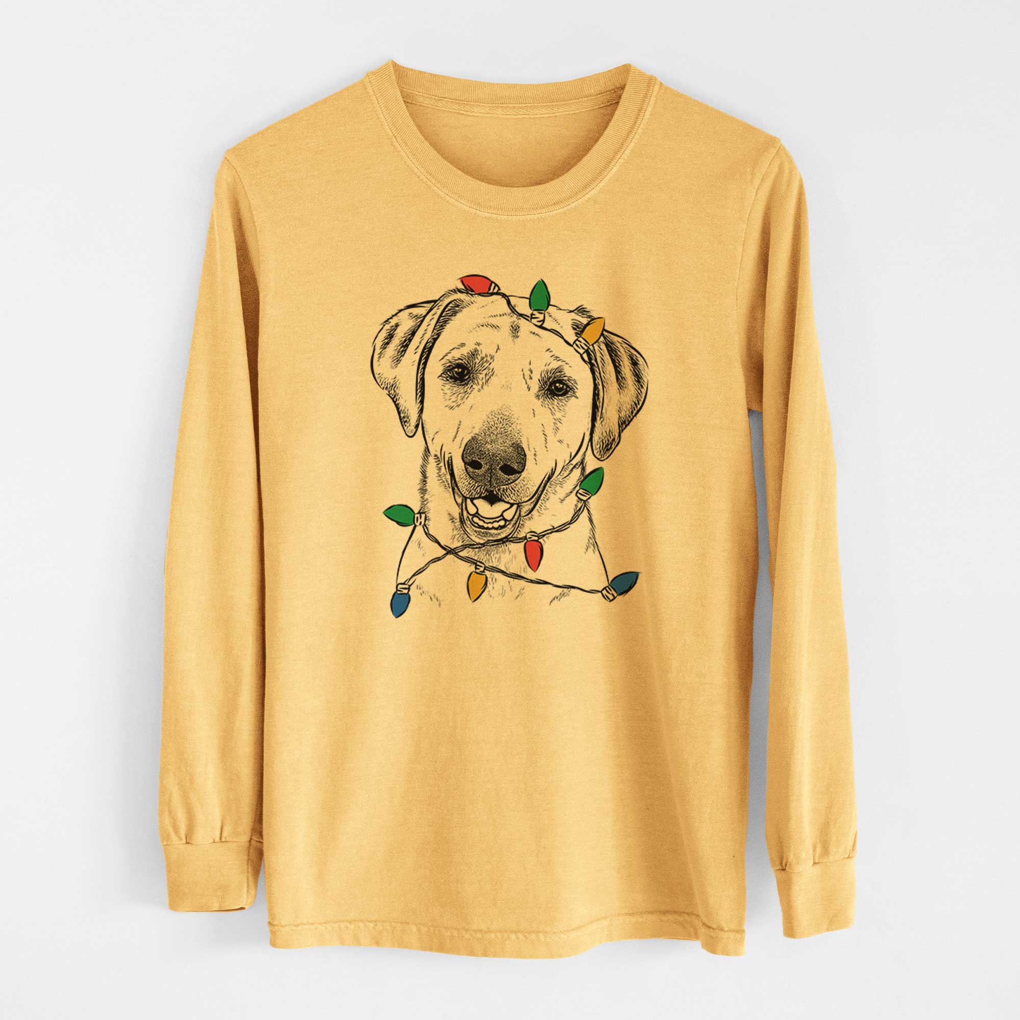 Christmas Lights Rusty the Labrador Retriever - Heavyweight 100% Cotton Long Sleeve