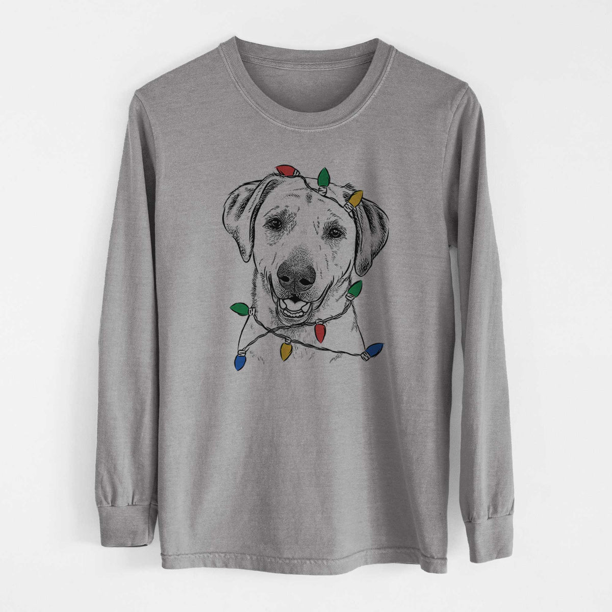 Christmas Lights Rusty the Labrador Retriever - Heavyweight 100% Cotton Long Sleeve