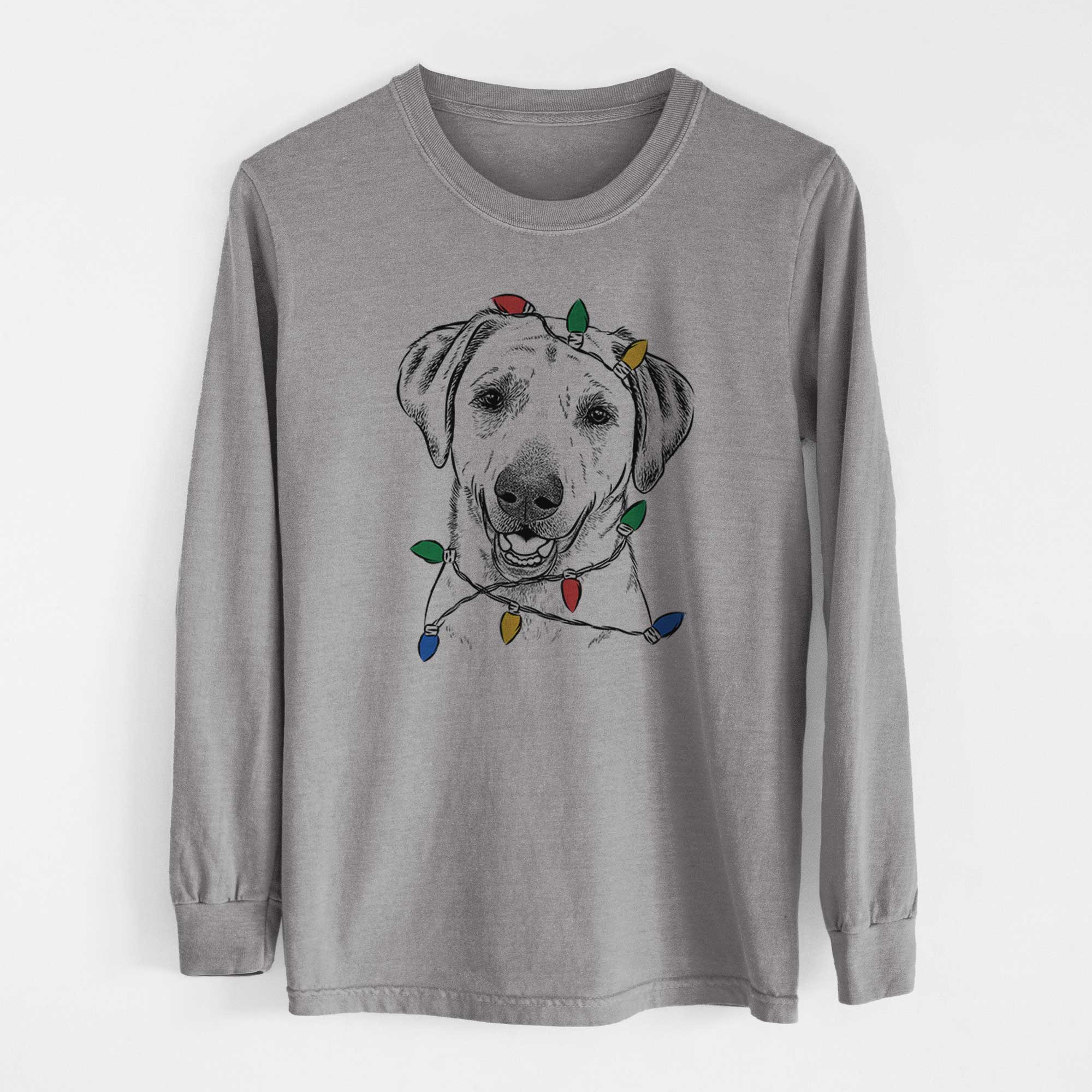Christmas Lights Rusty the Labrador Retriever - Heavyweight 100% Cotton Long Sleeve