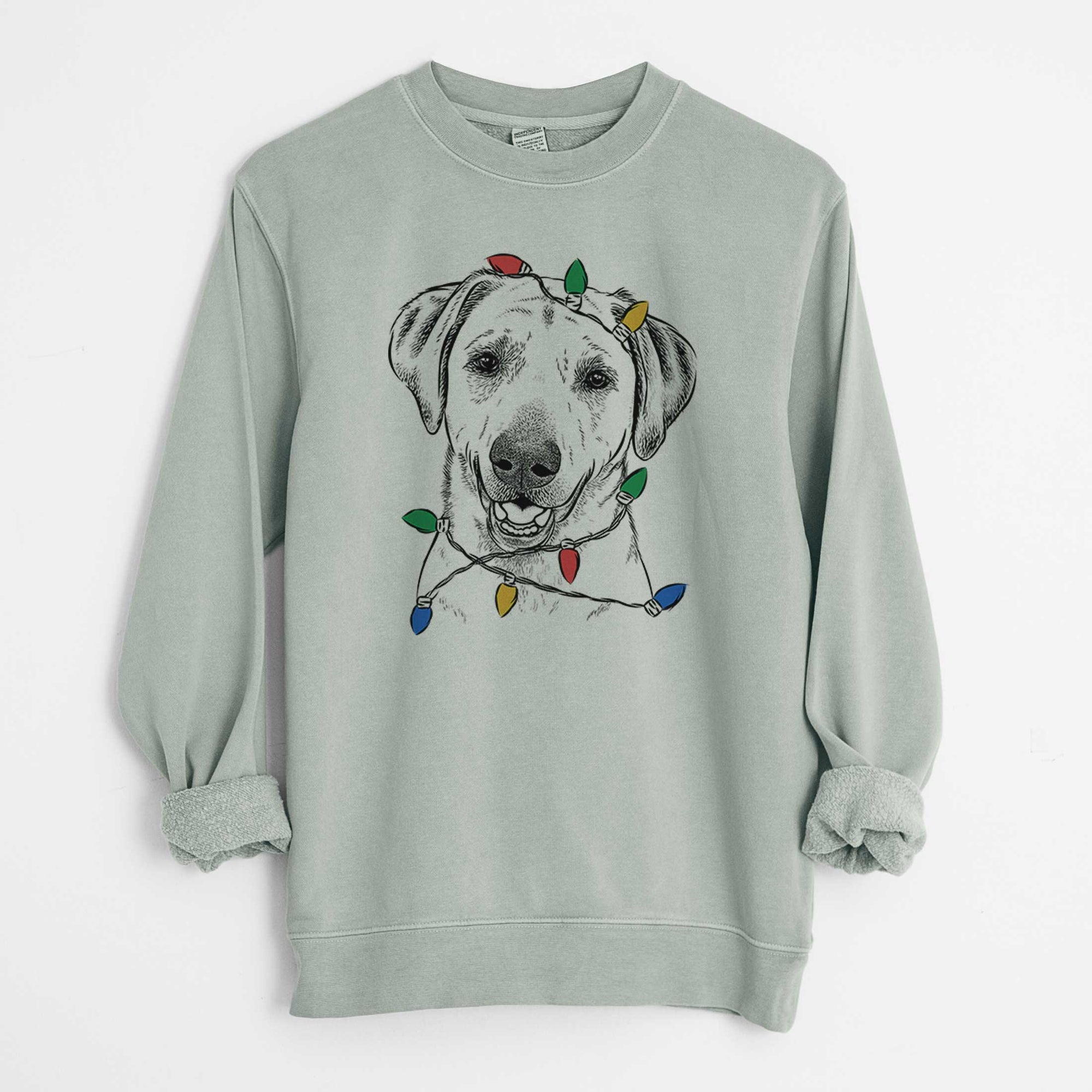 Christmas Lights Rusty the Labrador Retriever - Unisex Pigment Dyed Crew Sweatshirt