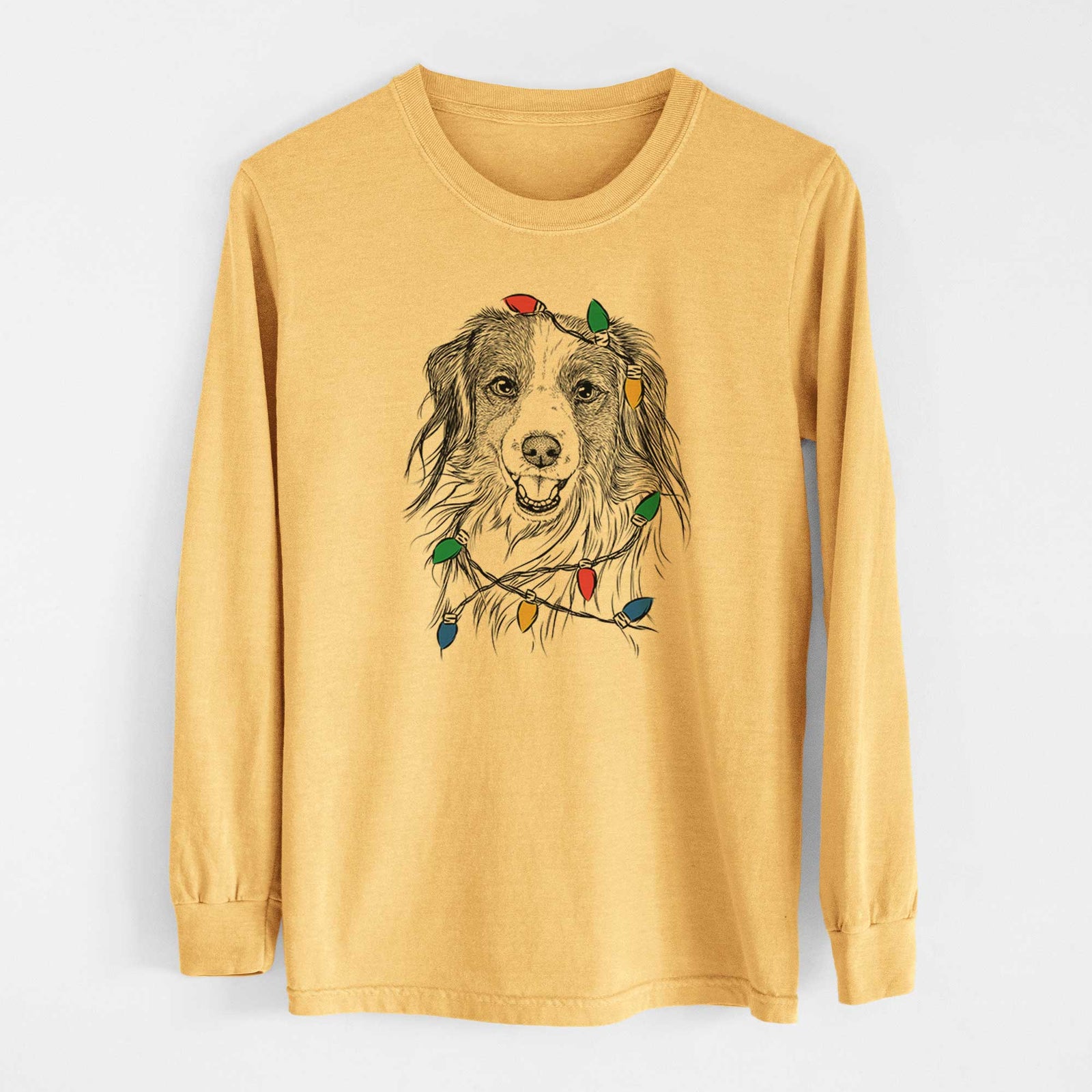 Christmas Lights Rutger the Nederlandse Kooikerhondje - Heavyweight 100% Cotton Long Sleeve