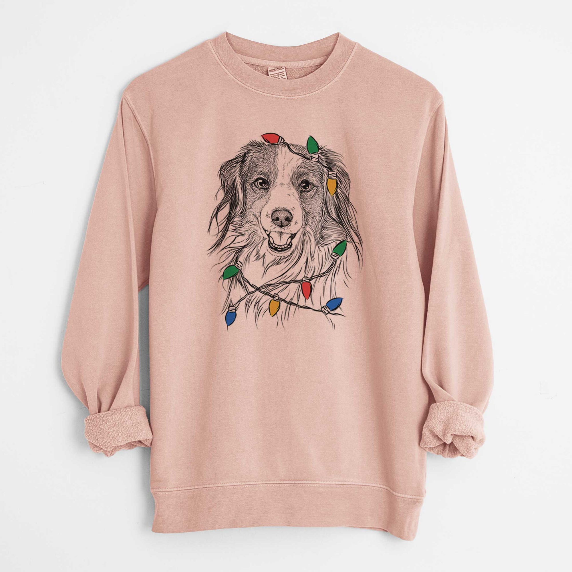 Christmas Lights Rutger the Nederlandse Kooikerhondje - Unisex Pigment Dyed Crew Sweatshirt