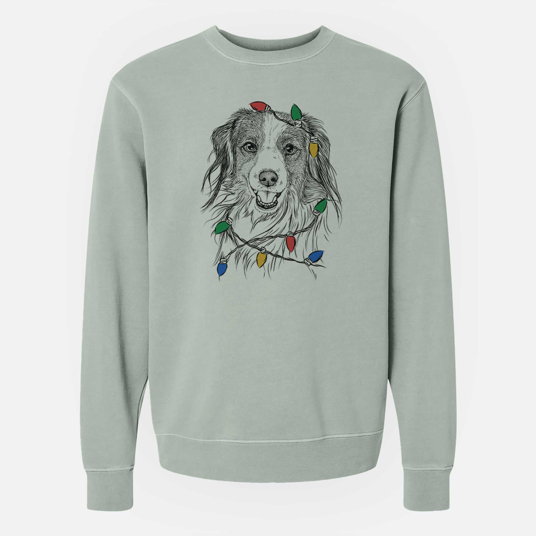 Christmas Lights Rutger the Nederlandse Kooikerhondje - Unisex Pigment Dyed Crew Sweatshirt