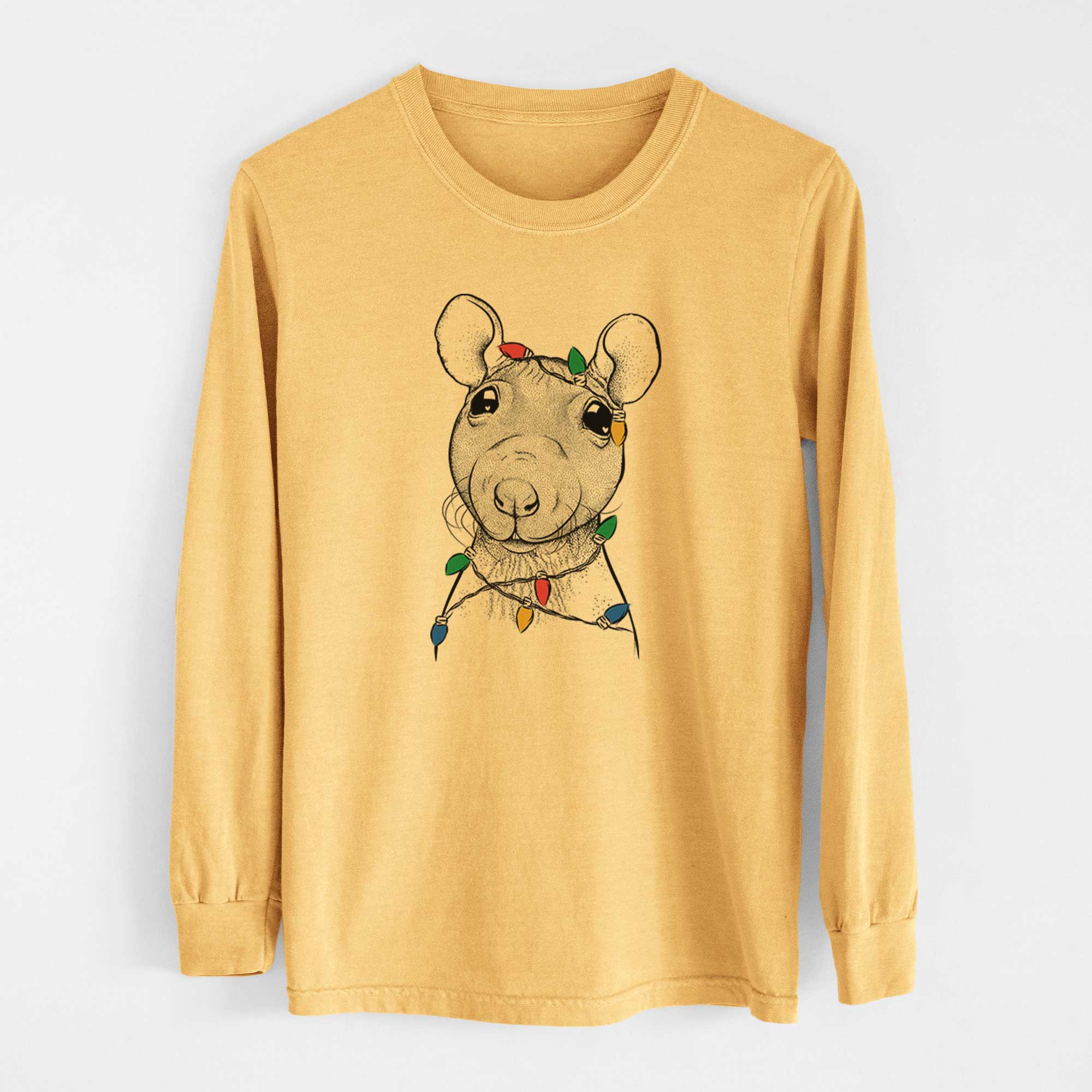 Christmas Lights Ruthie the Hairless Rat - Heavyweight 100% Cotton Long Sleeve