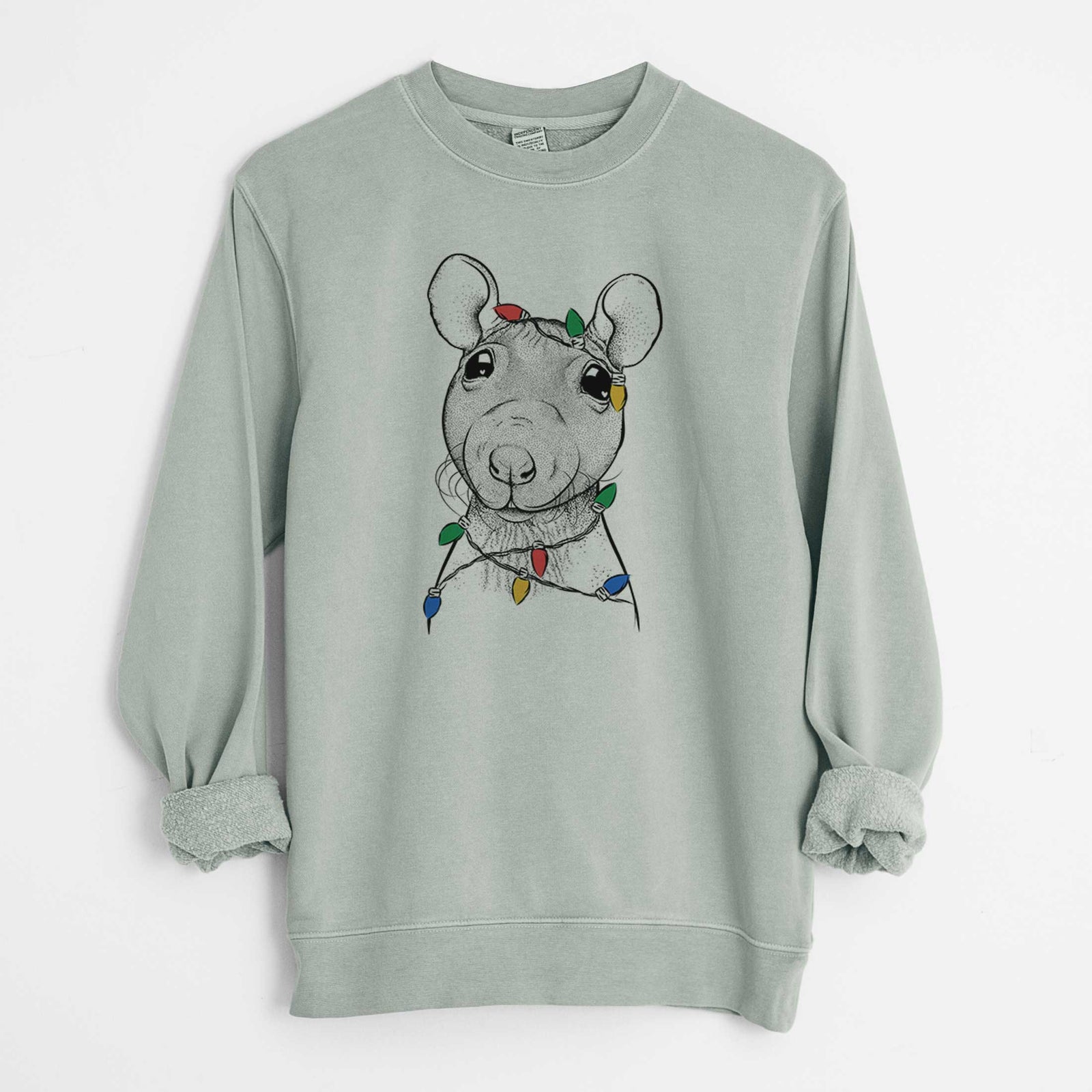 Christmas Lights Ruthie the Hairless Rat - Unisex Pigment Dyed Crew Sweatshirt