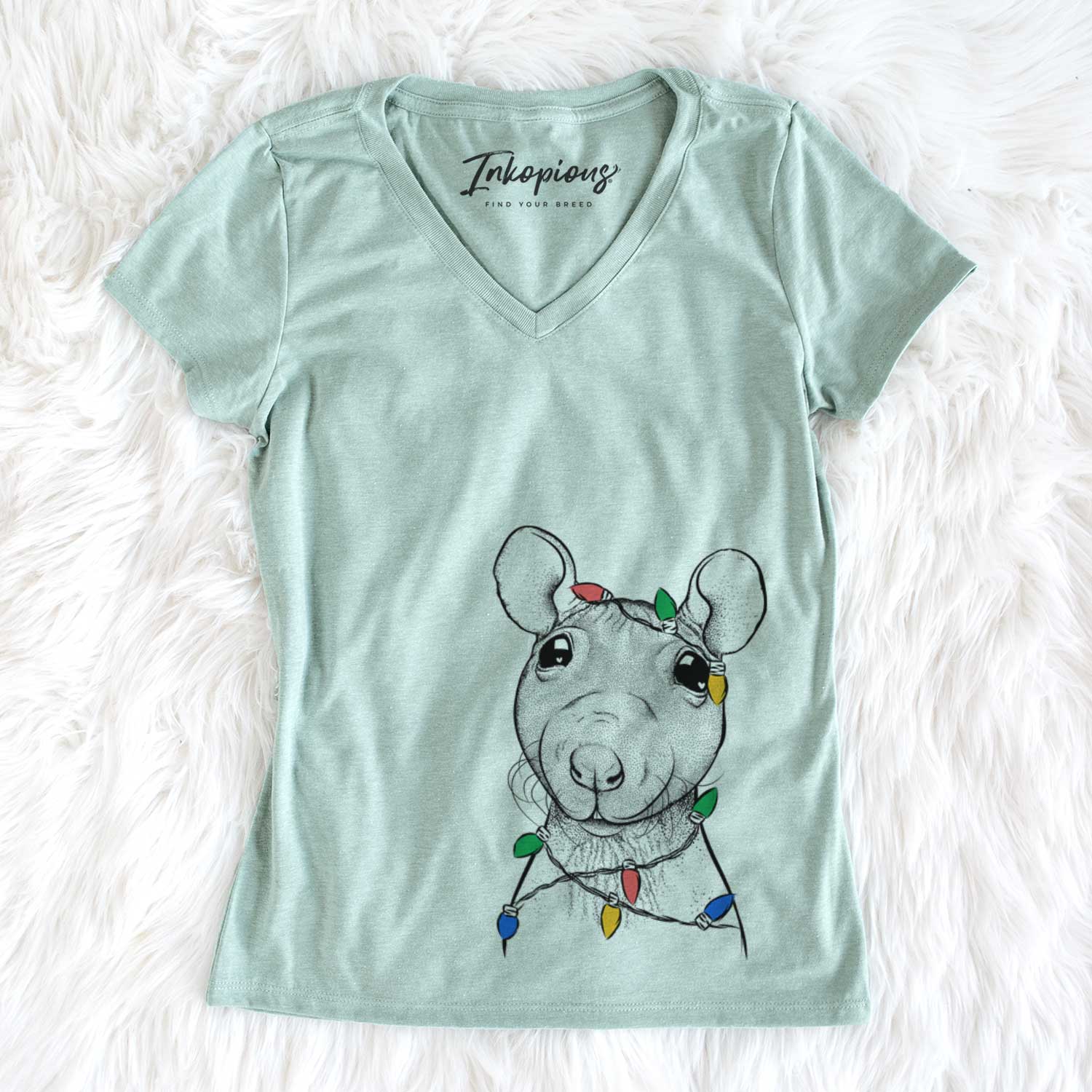 Christmas Lights Ruthie the Hairless Rat - Women's V-neck Shirt