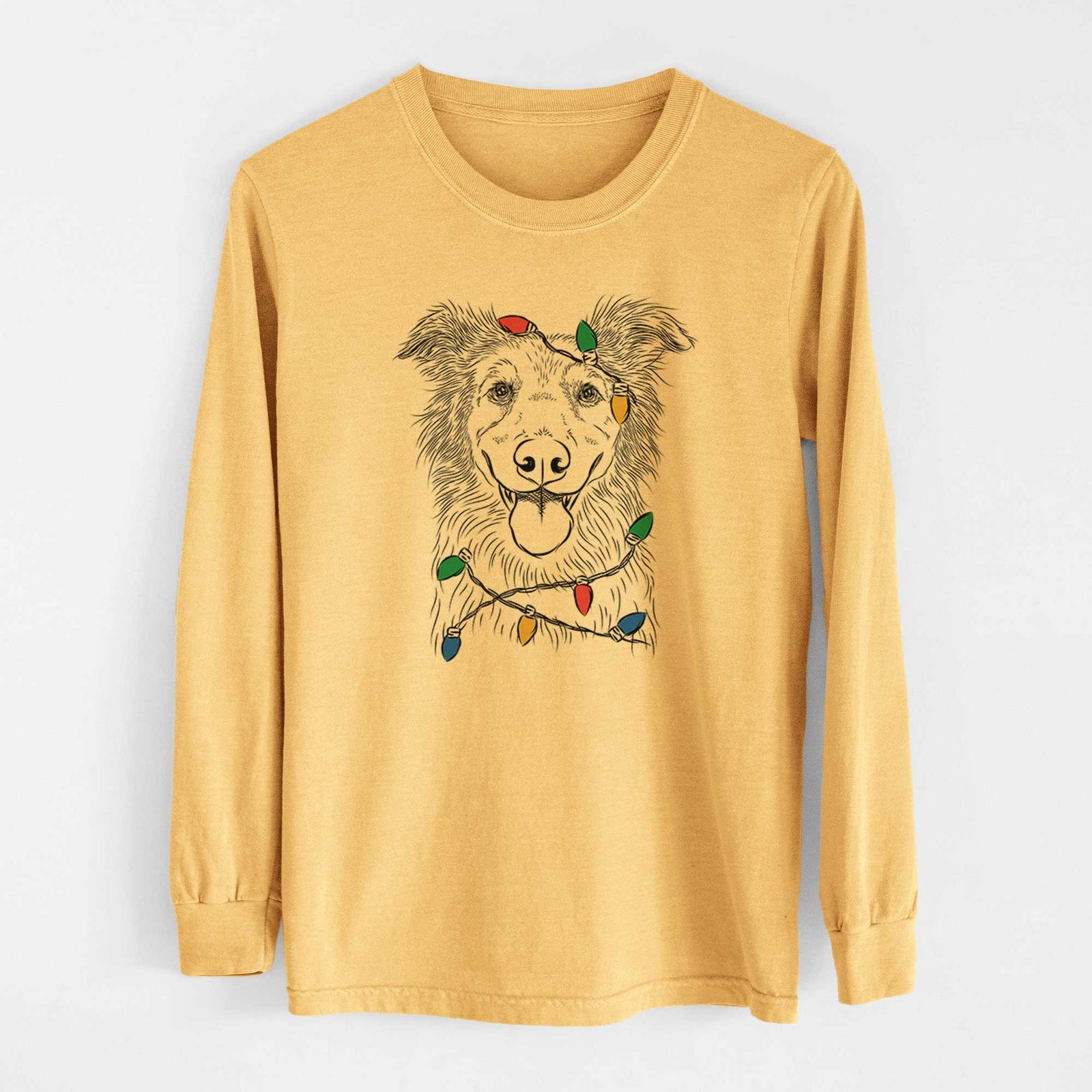 Christmas Lights Ruxtin the Mixed Breed - Heavyweight 100% Cotton Long Sleeve