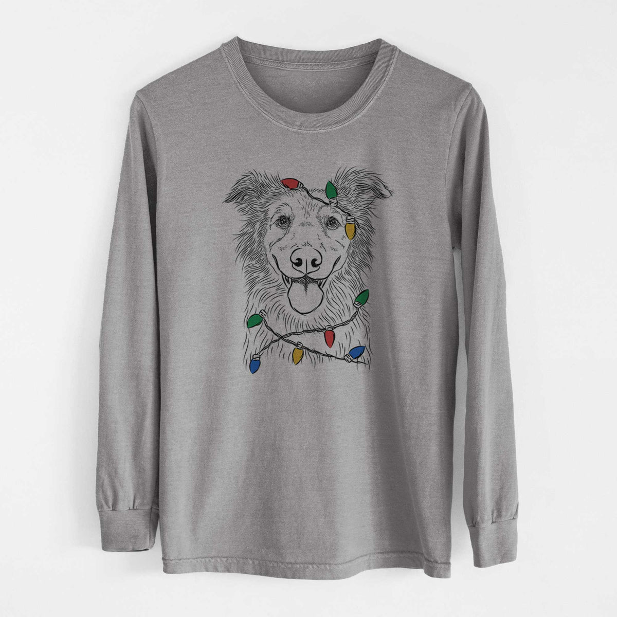 Christmas Lights Ruxtin the Mixed Breed - Heavyweight 100% Cotton Long Sleeve
