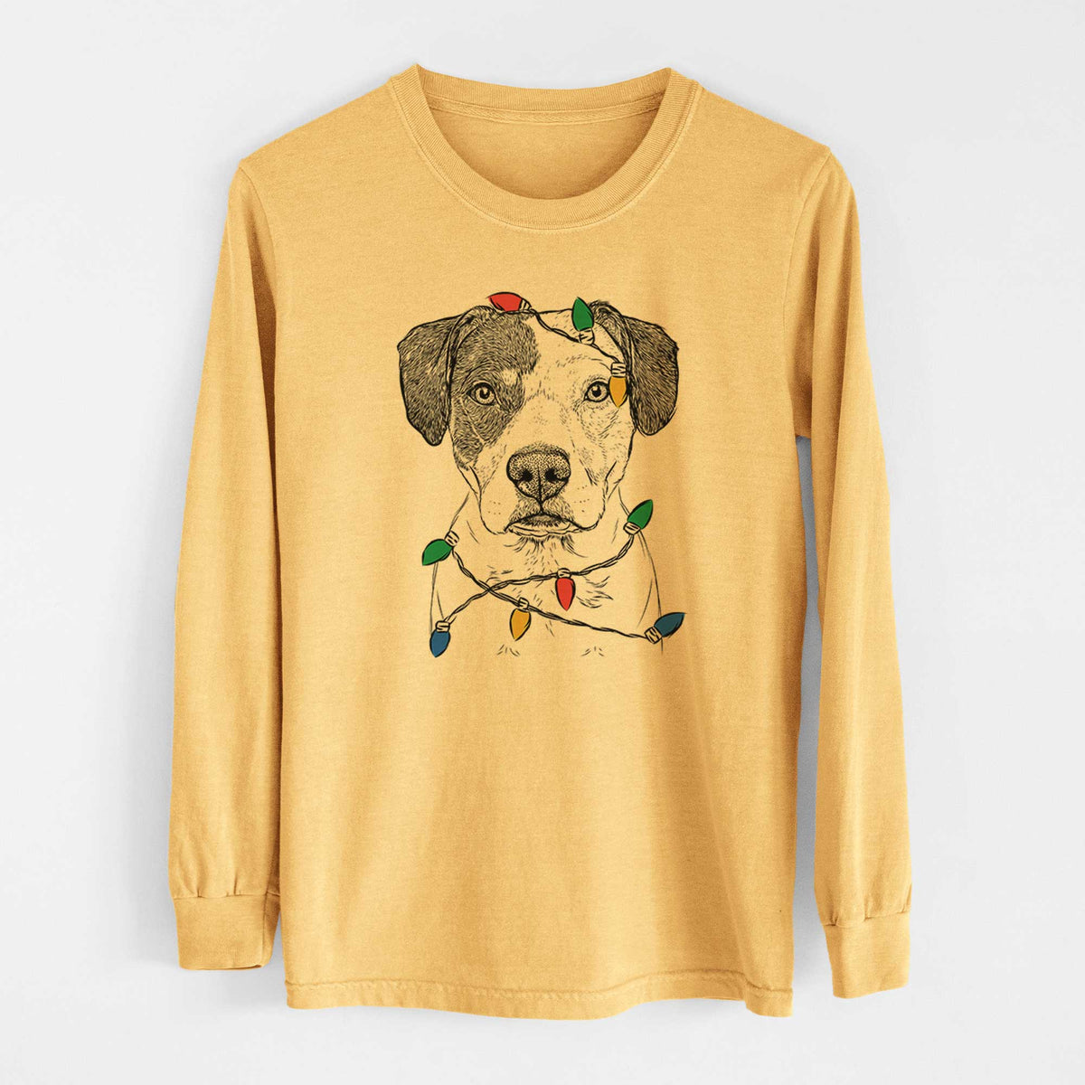 Christmas Lights Ryleigh the Beagle Pitbull Mix - Heavyweight 100% Cotton Long Sleeve