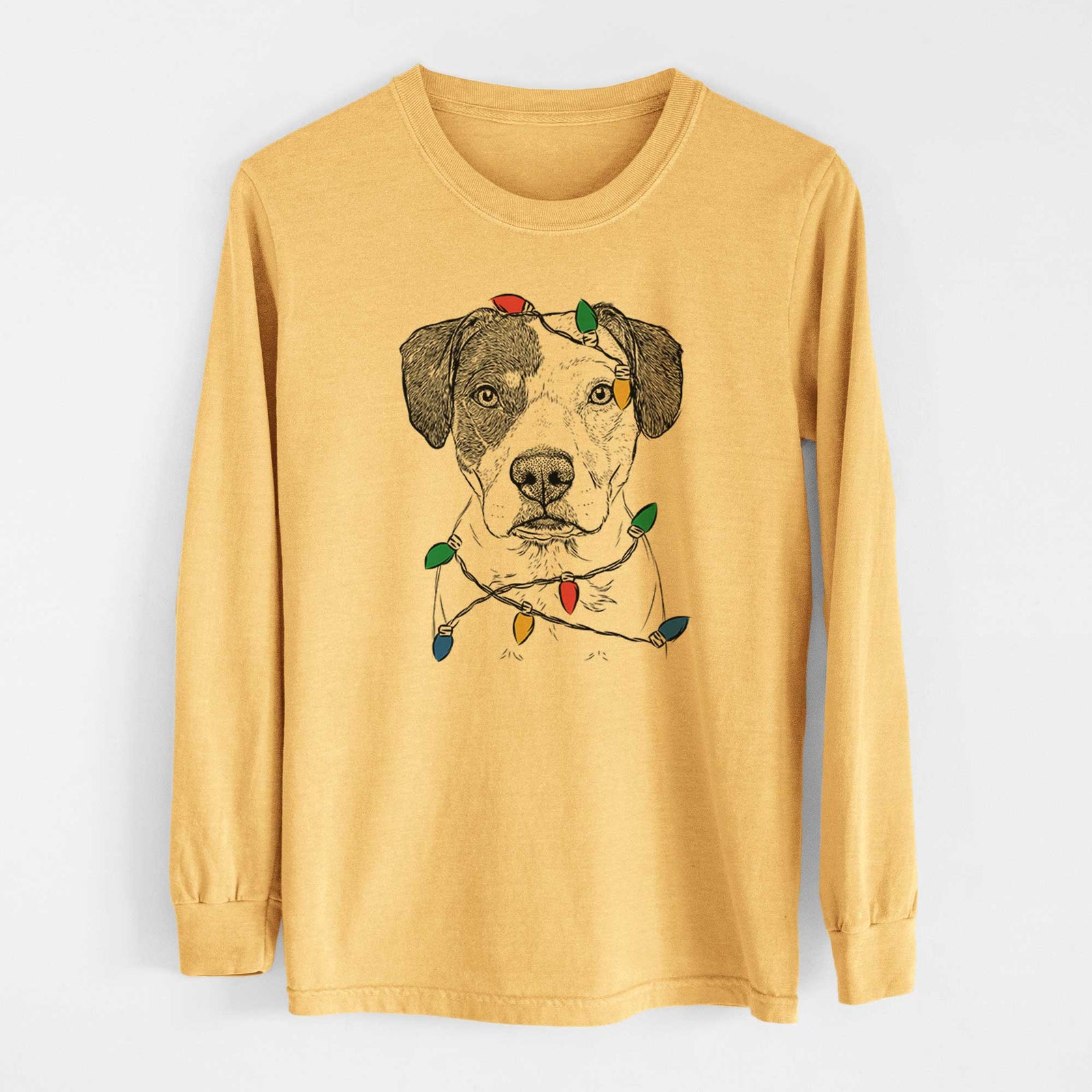 Christmas Lights Ryleigh the Beagle Pitbull Mix - Heavyweight 100% Cotton Long Sleeve