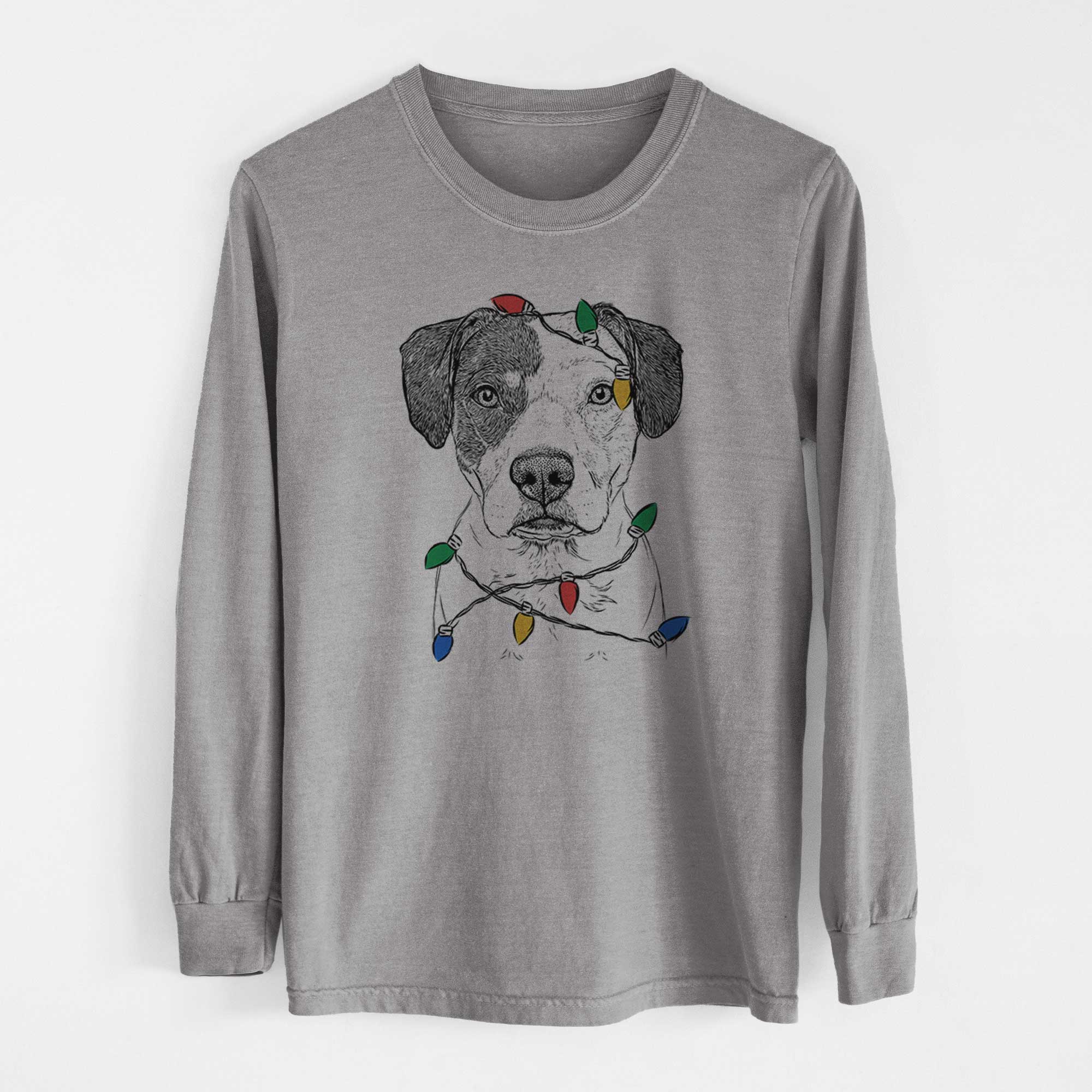 Christmas Lights Ryleigh the Beagle Pitbull Mix - Heavyweight 100% Cotton Long Sleeve