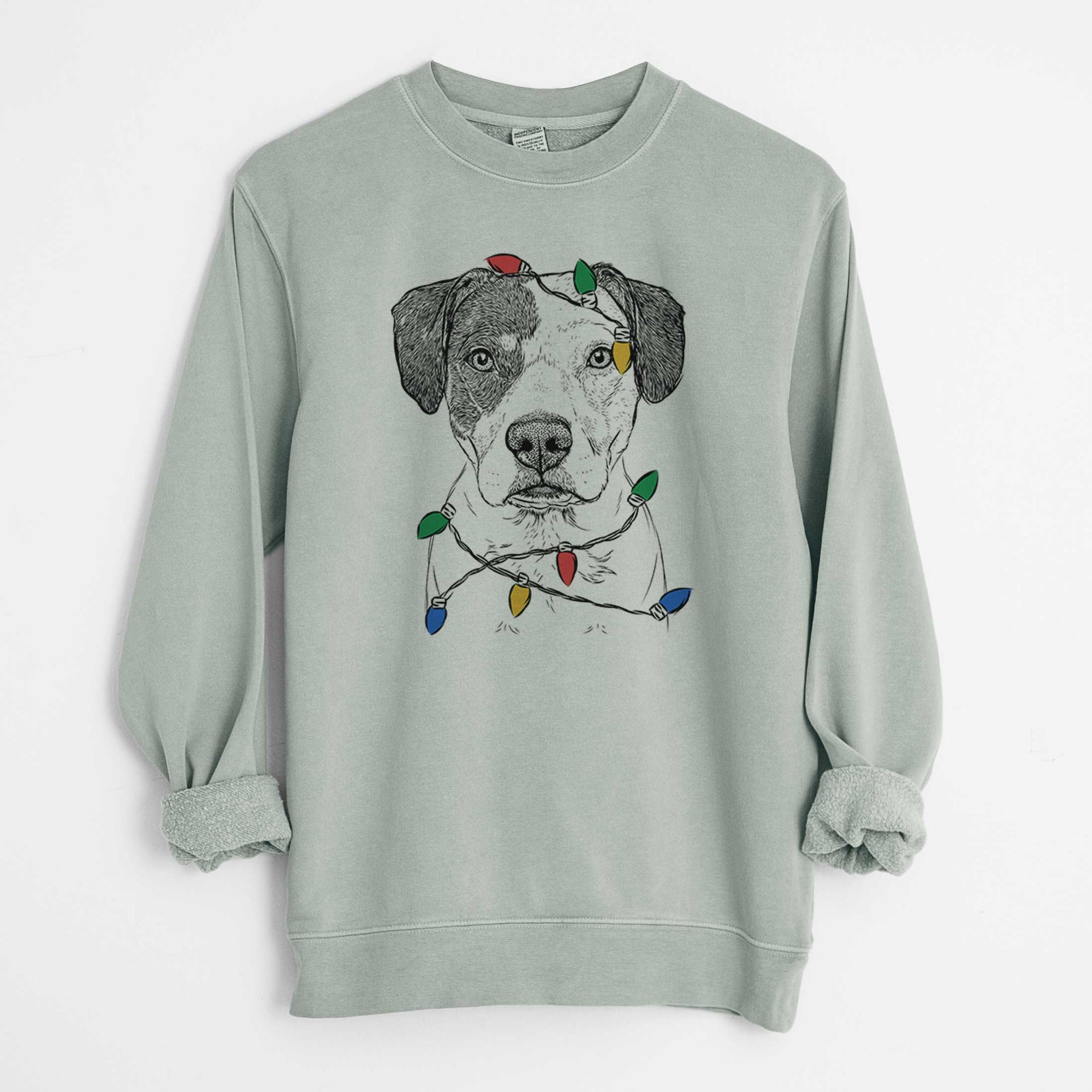 Christmas Lights Ryleigh the Beagle Pitbull Mix - Unisex Pigment Dyed Crew Sweatshirt