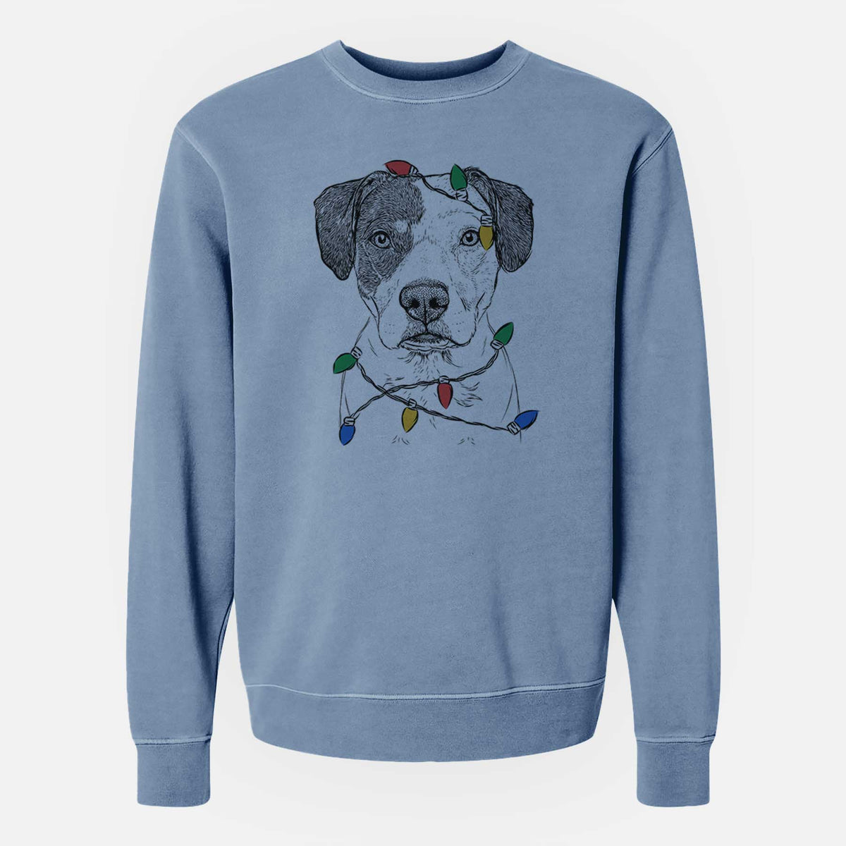 Christmas Lights Ryleigh the Beagle Pitbull Mix - Unisex Pigment Dyed Crew Sweatshirt