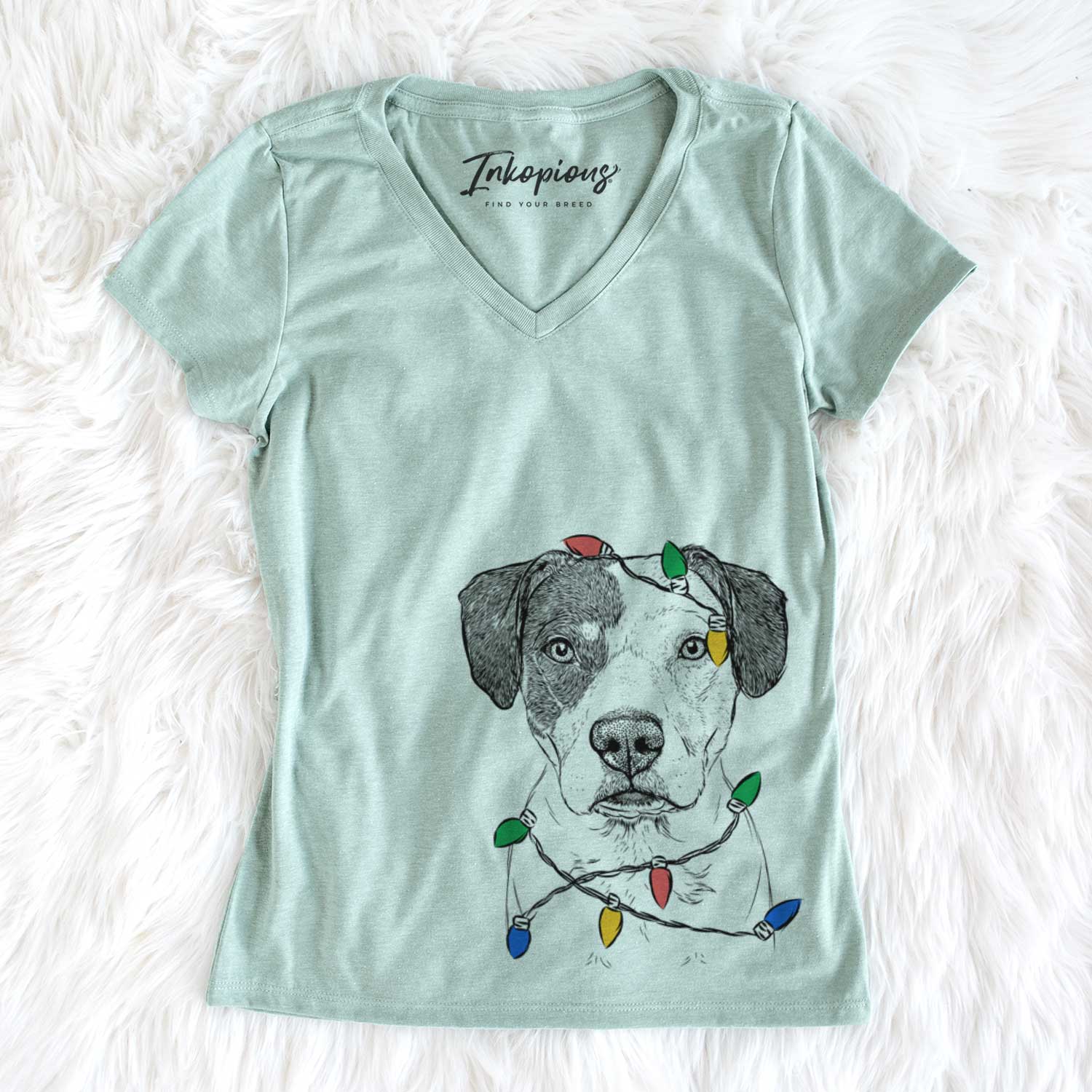 Christmas Lights Ryleigh the Beagle Pitbull Mix - Women's V-neck Shirt